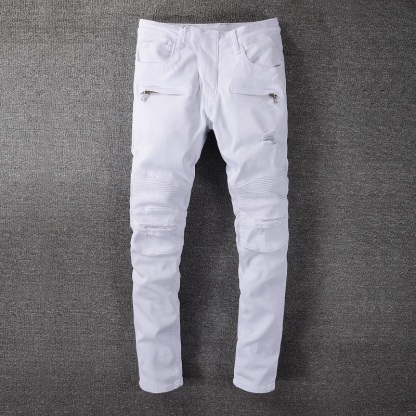 distressed ripped white straight pants