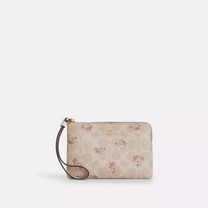 Outlet Corner Zip Wristlet In Signature Canvas With Floral Print