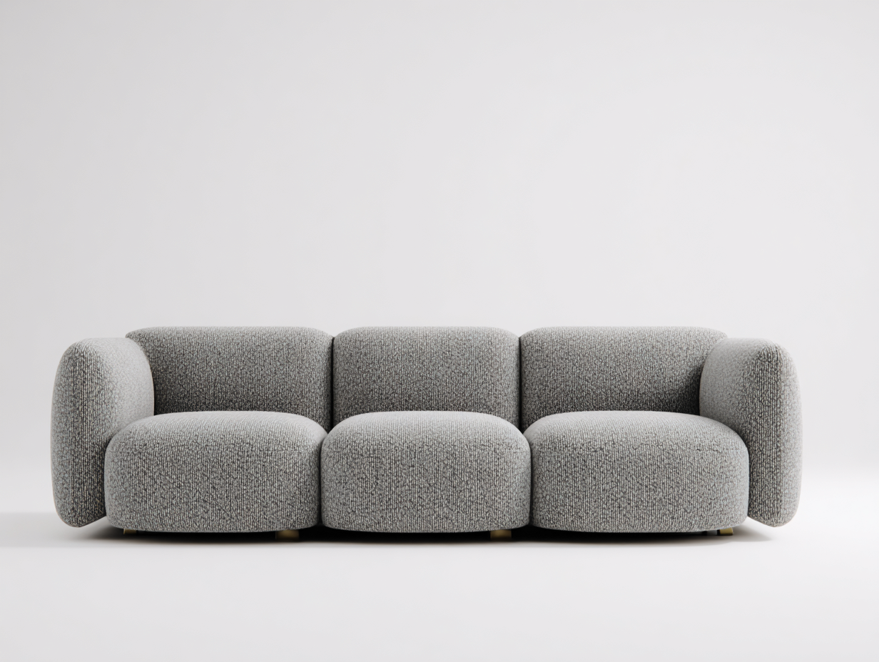 3 Sitzer Sofas-Stoff-Holz-236x105x80 cm-Beige-Geschwungenes Modernes Design-Nestgetloft