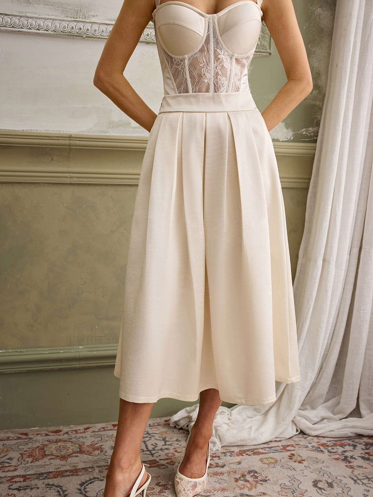 Aitana Satin Midi Skirt In Ivory