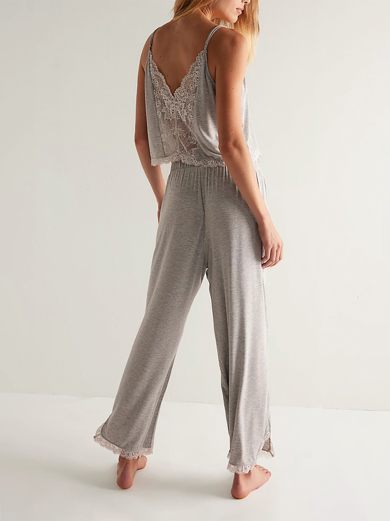 Liliana Satin Camisole Pants Set In Gray
