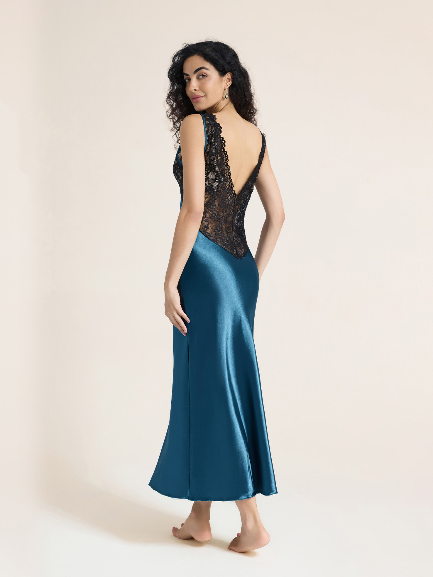 Kennedy Lace Satin Dress In Blue