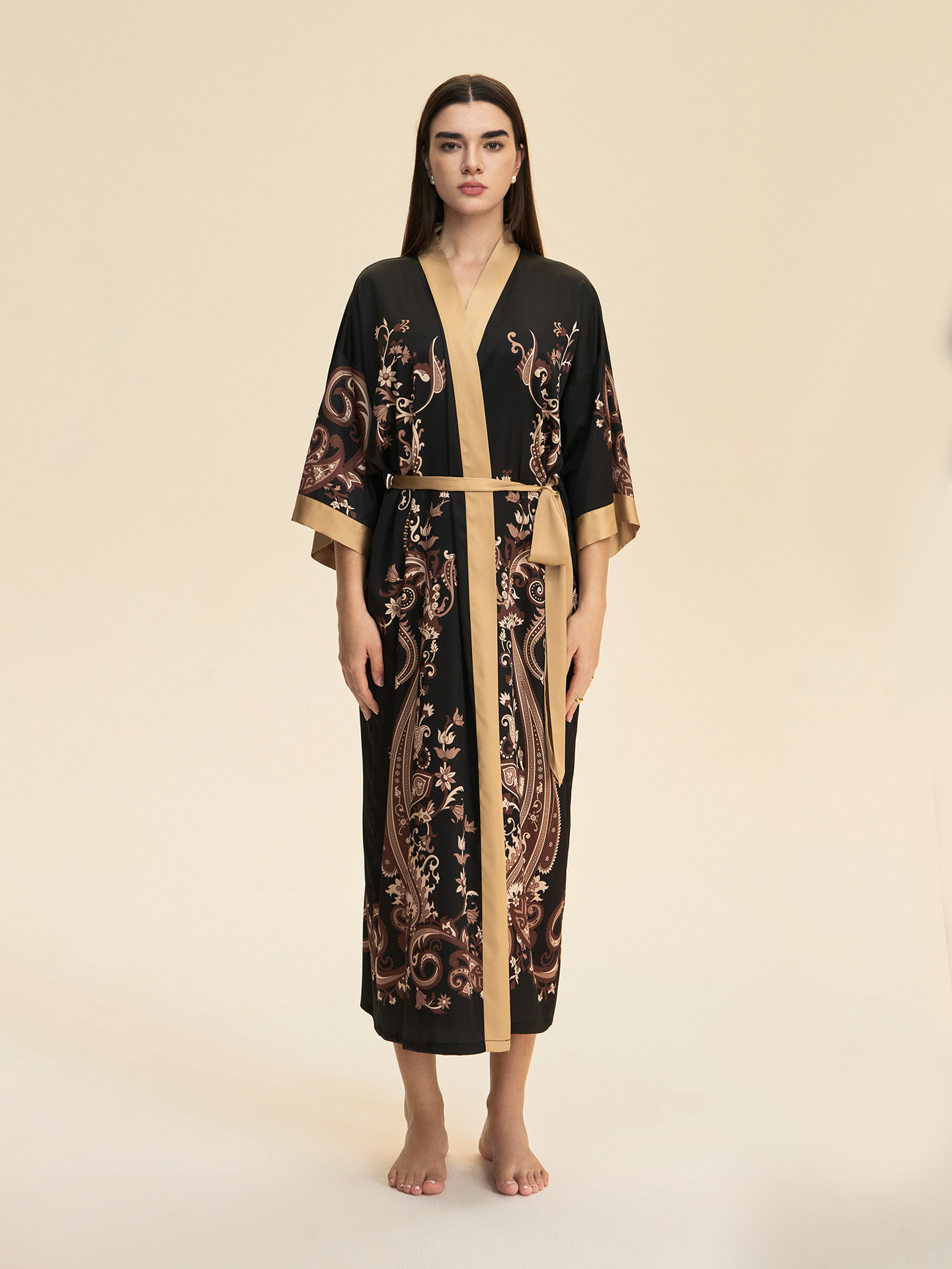 Athena Floral Print Robe In Black