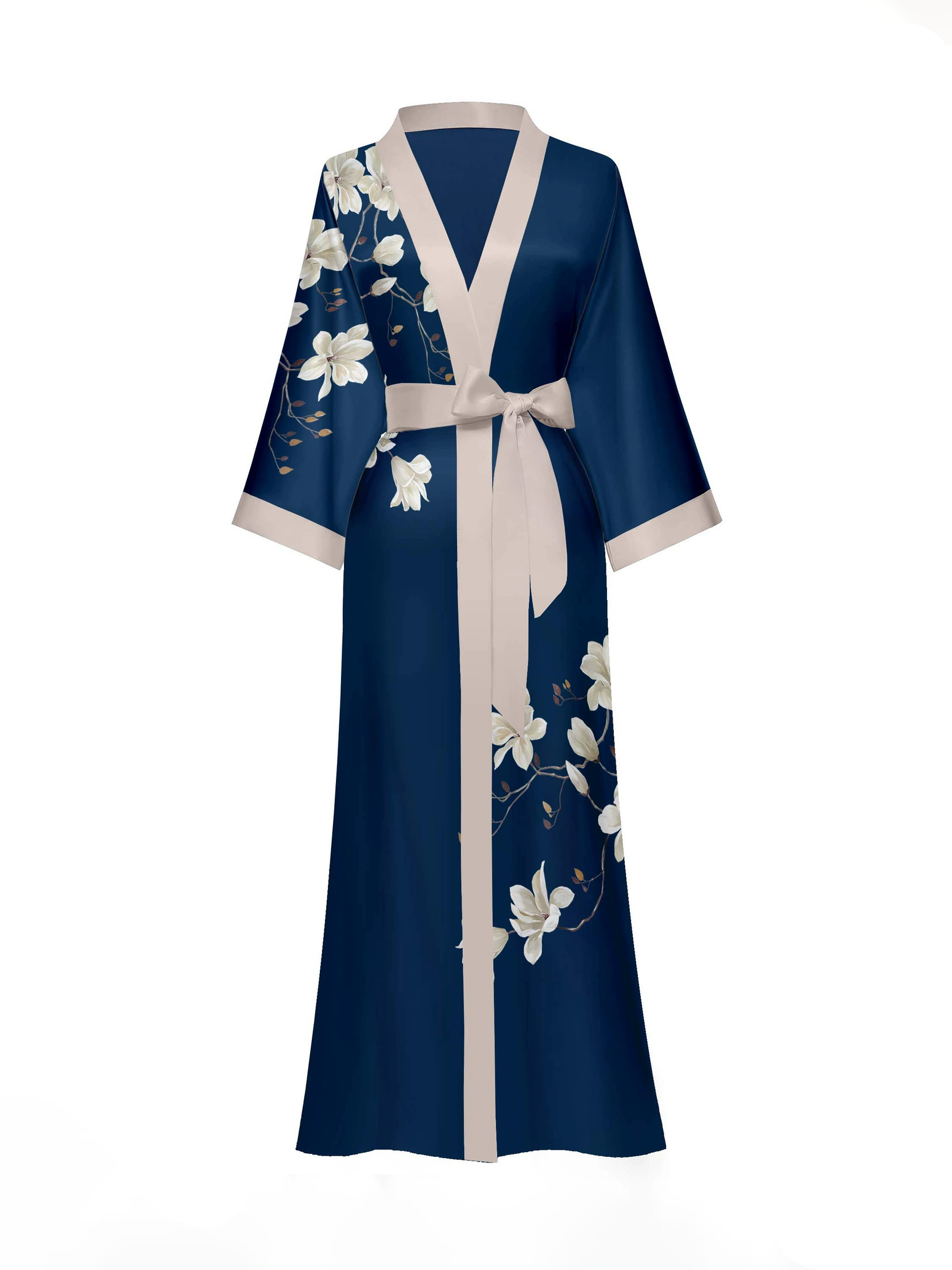 Allison Floral Print Kimono Robe In Blue