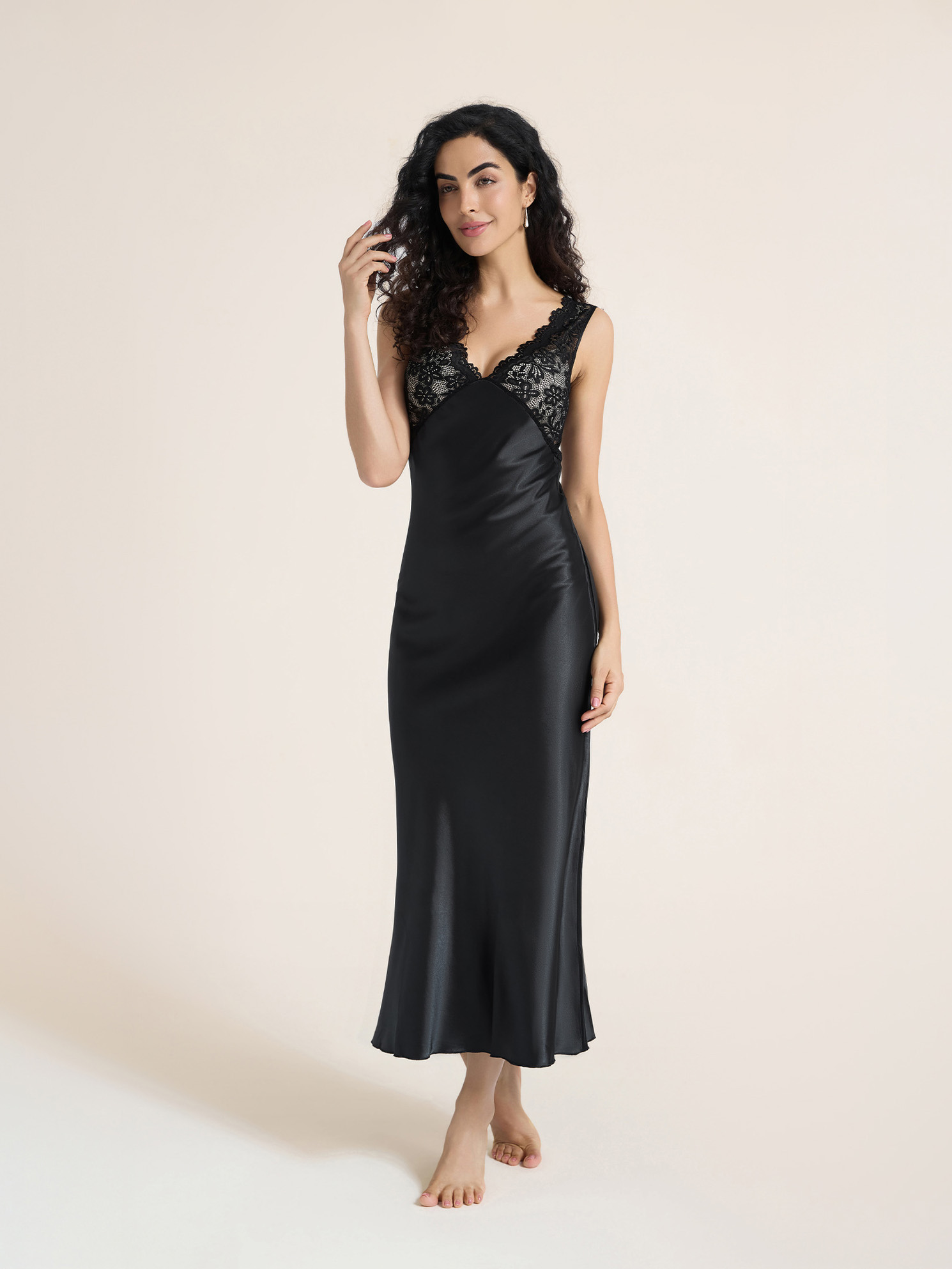 Kennedy Lace Satin Dress In Black