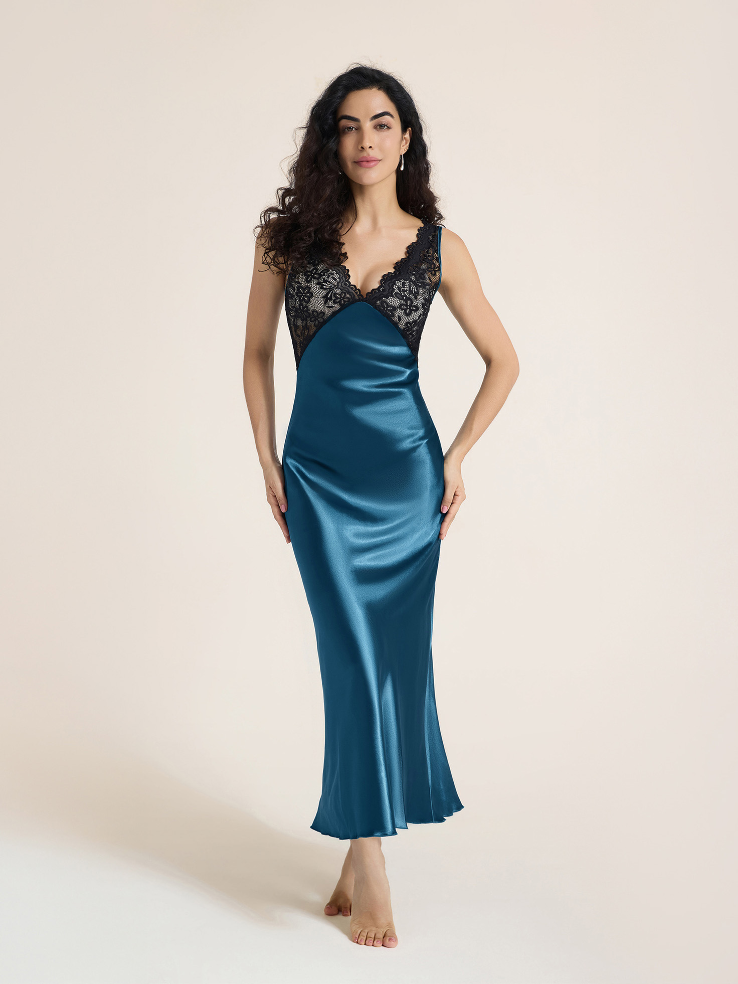 Kennedy Lace Satin Dress In Blue