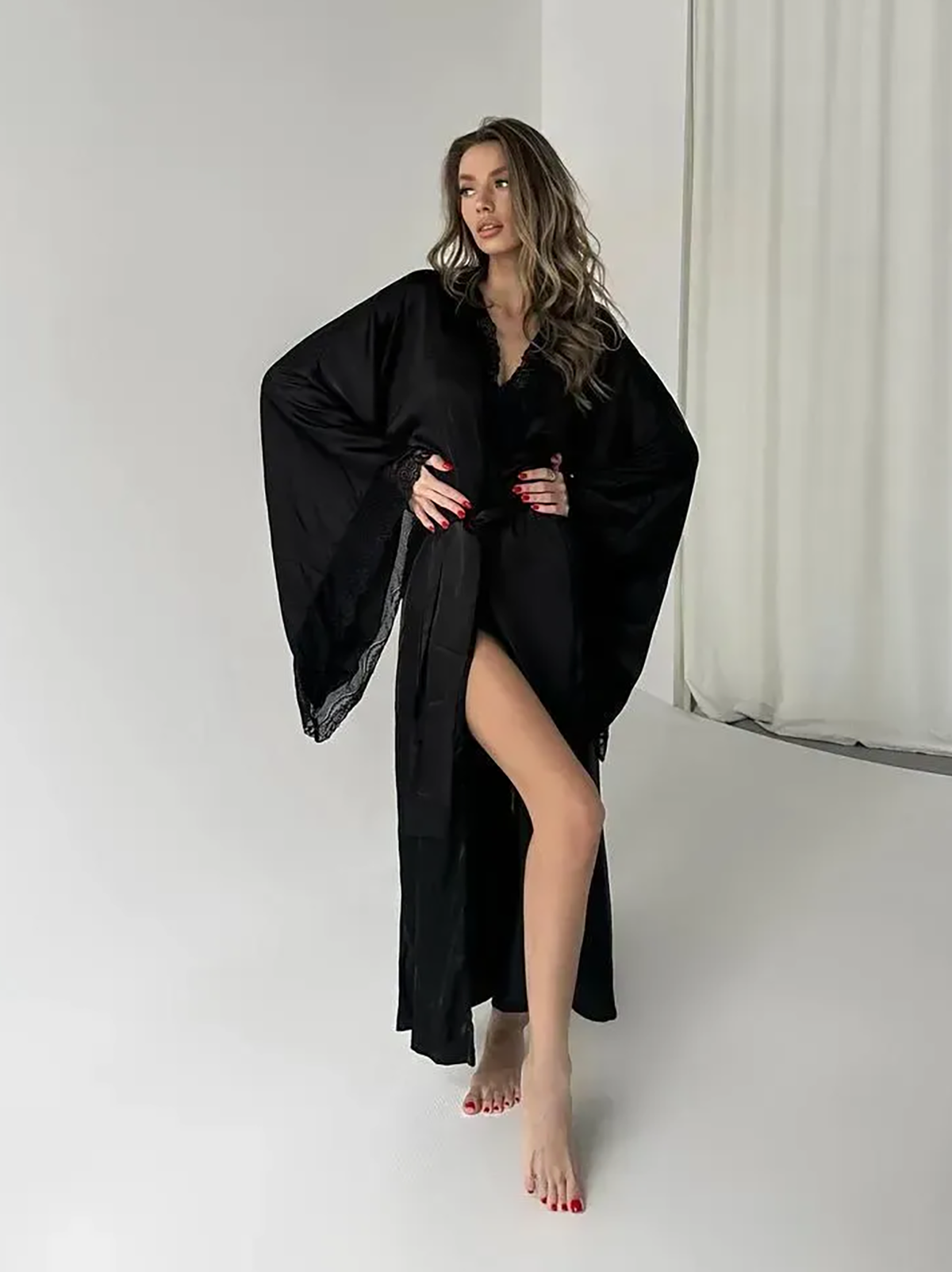 Vivian Lace Trimmed Satin Robe