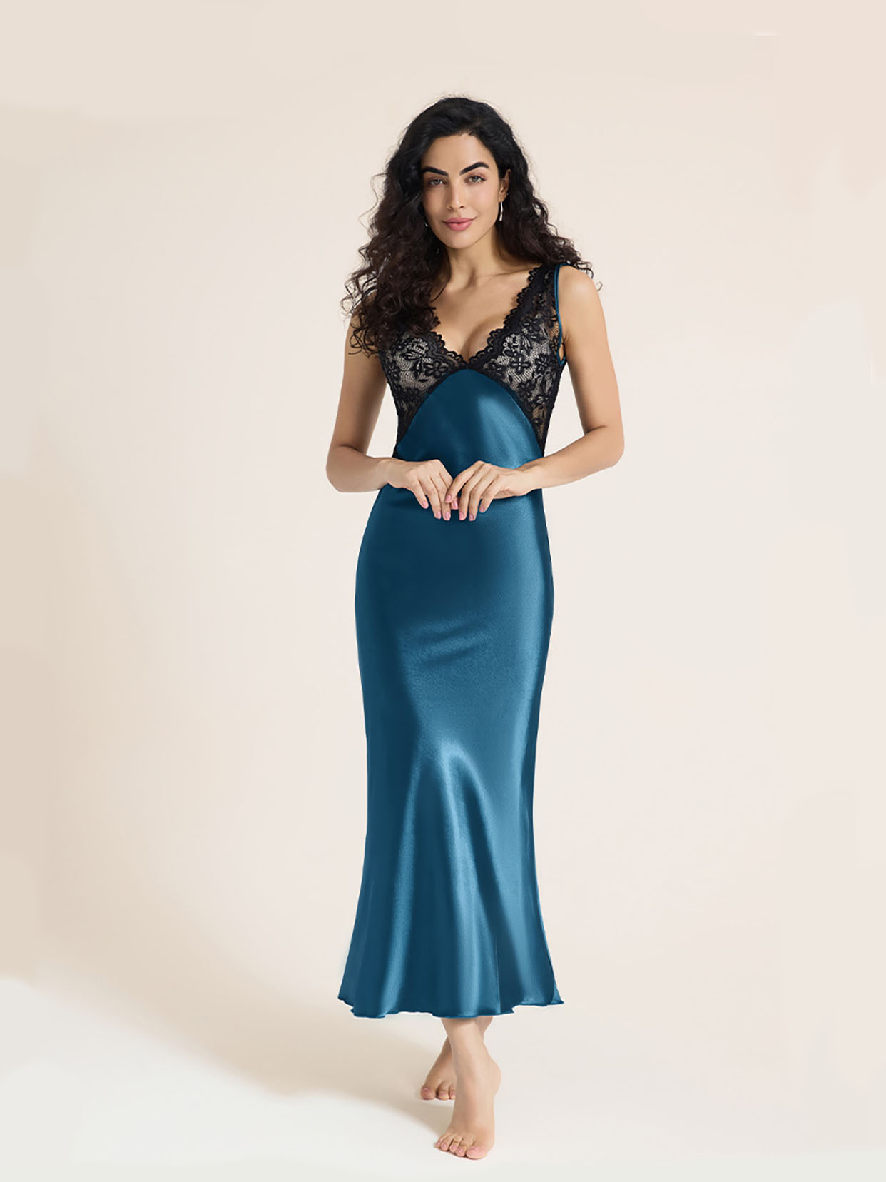 Kennedy Lace Satin Dress In Blue