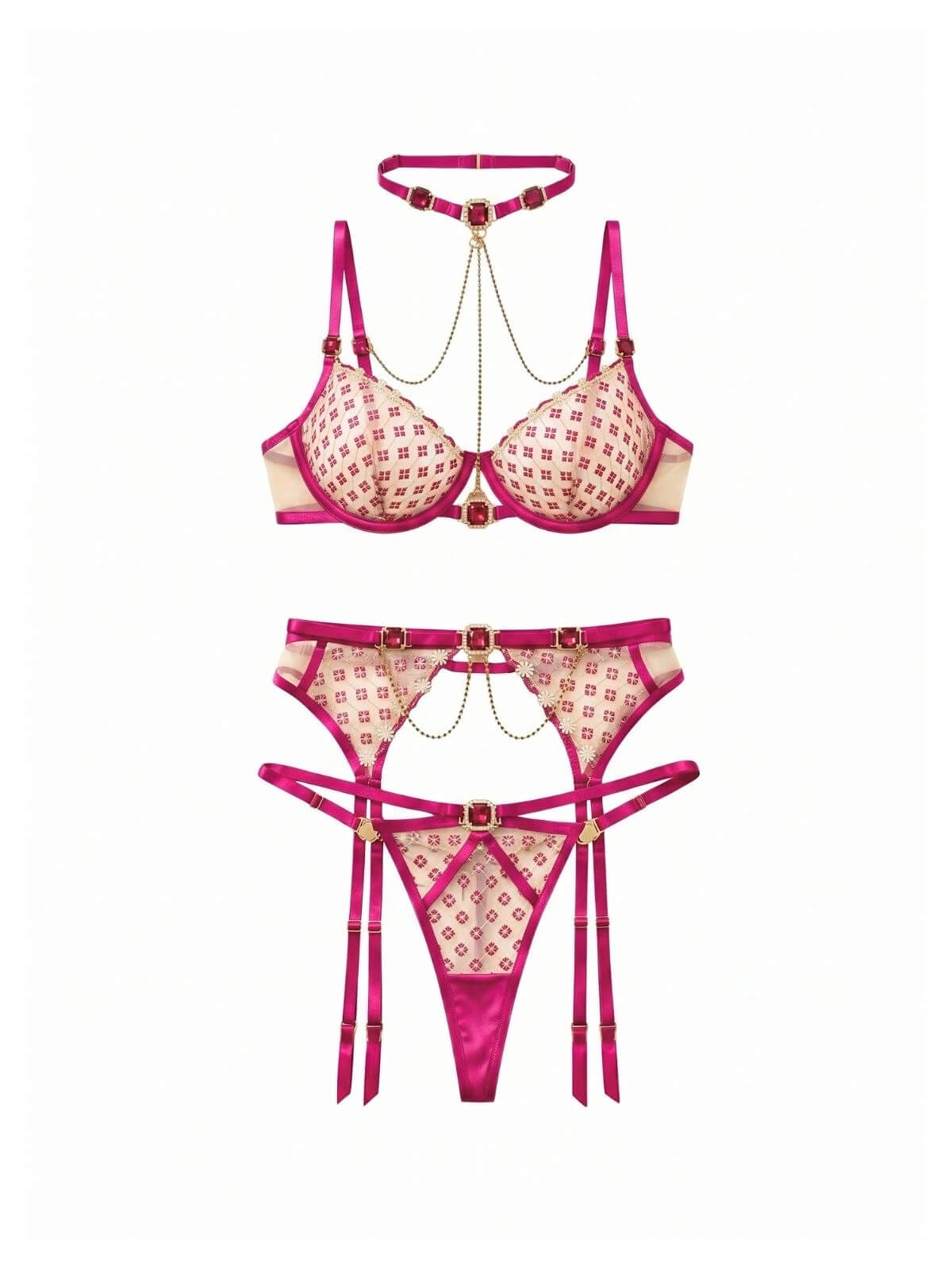Adley Gem Lingerie Set - Fuchsia
