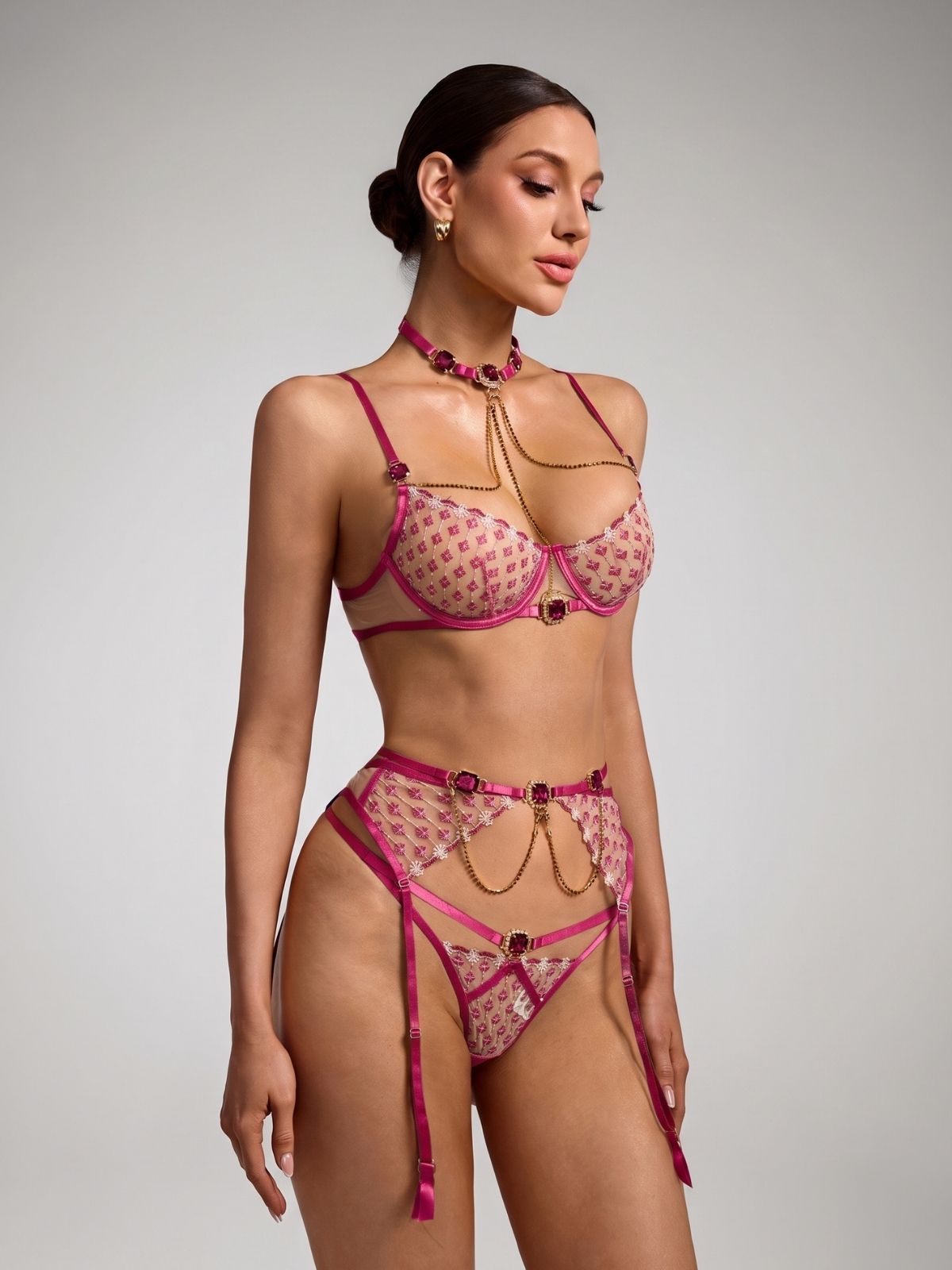 Adley Gem Lingerie Set - Fuchsia