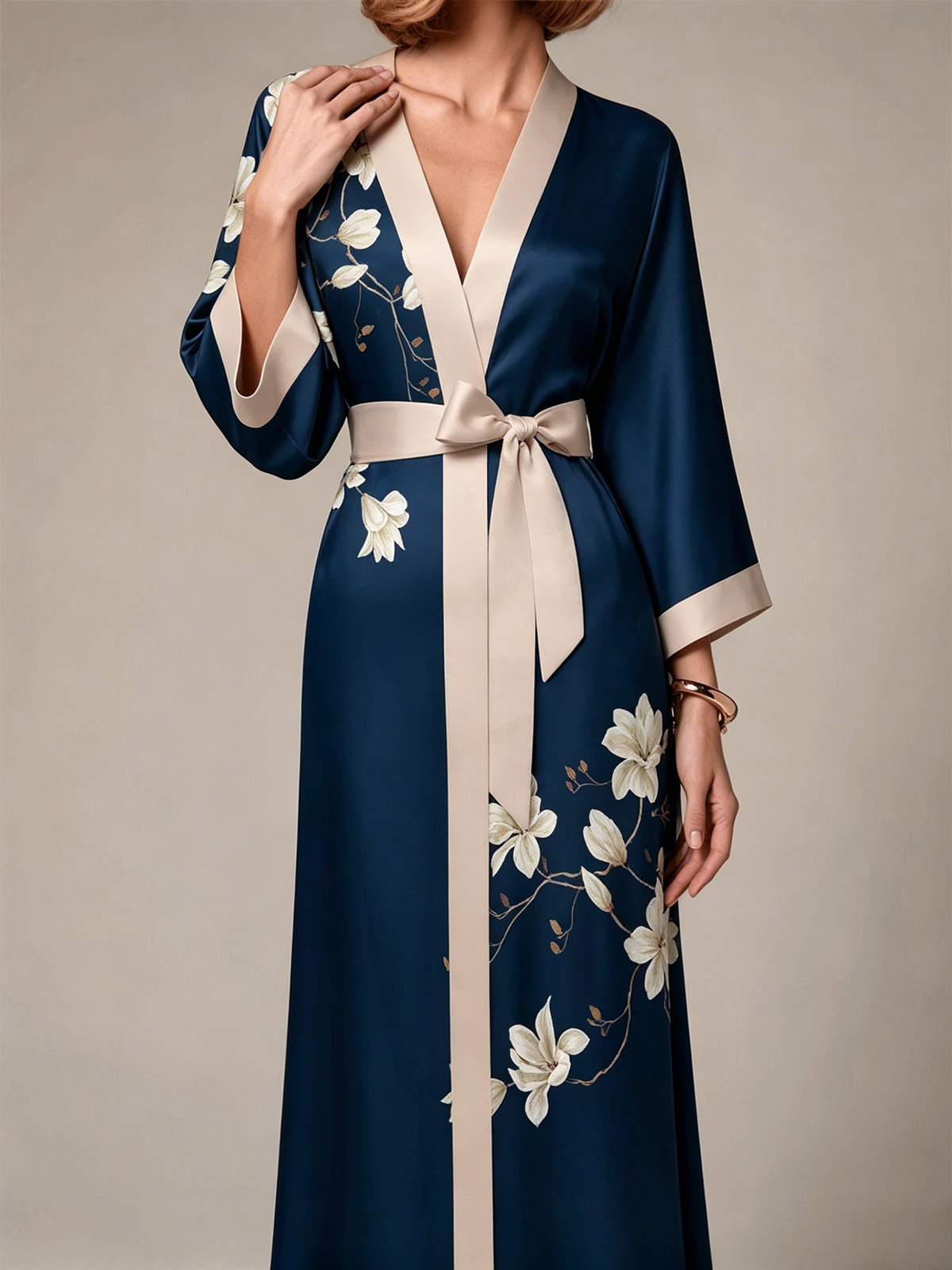 Allison Floral Print Kimono Robe In Blue