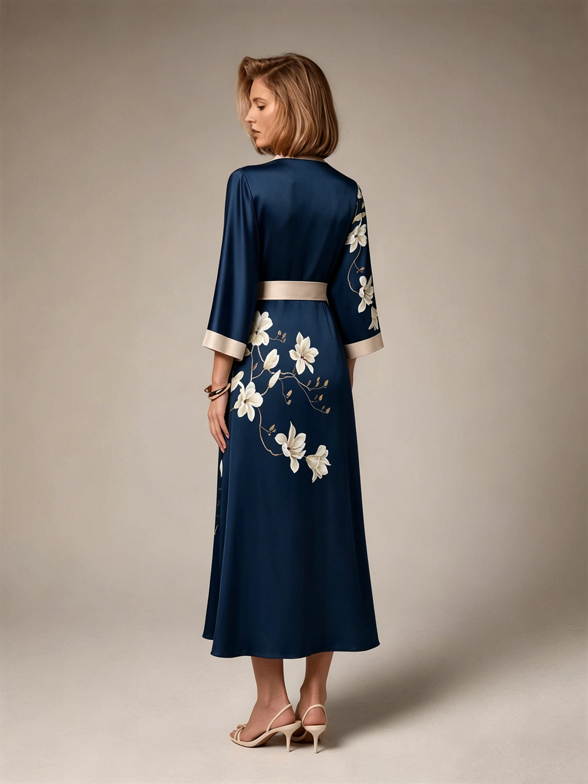 Allison Floral Print Kimono Robe In Blue