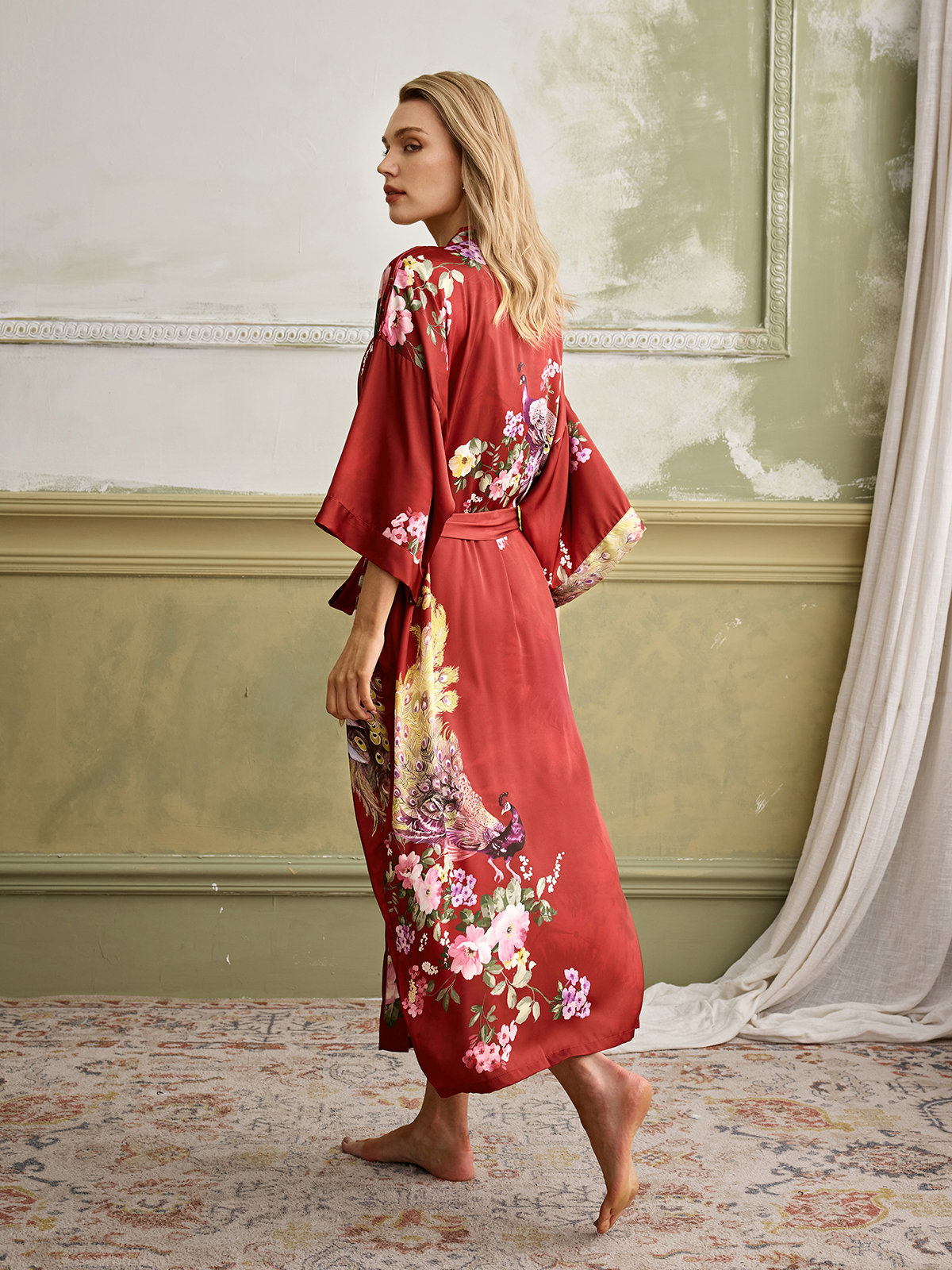 Allison Floral Print Kimono Robe In Red