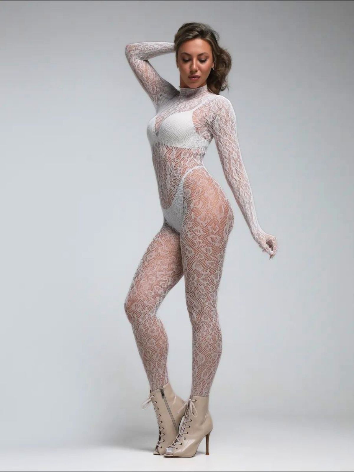 Amirah Leopard Catsuit - White