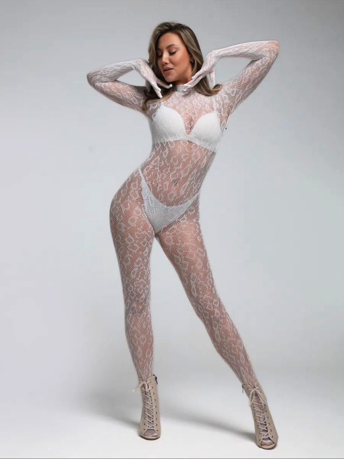 Amirah Leopard Catsuit - White