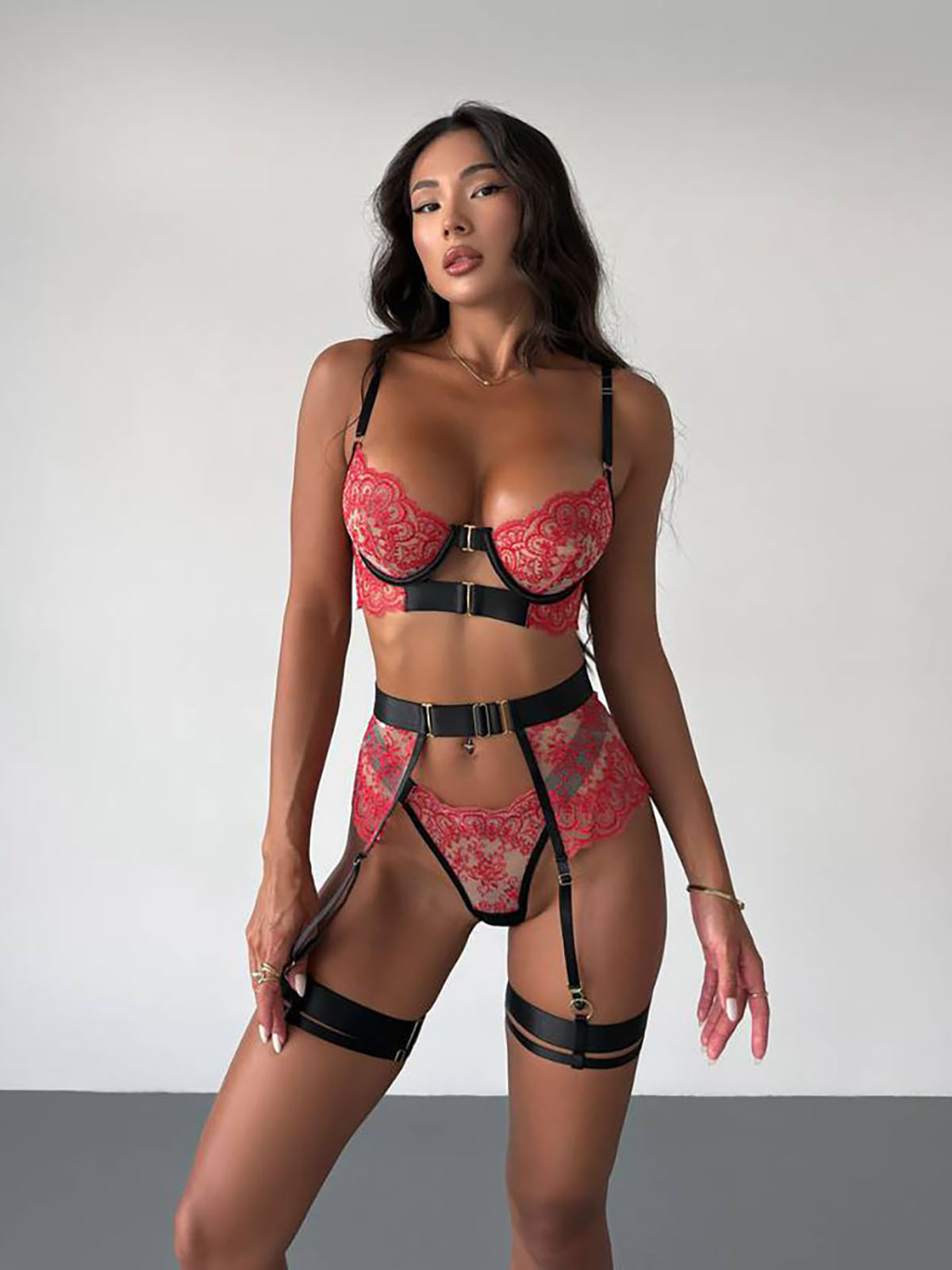 Anna Splicing Suspender Lingerie Set