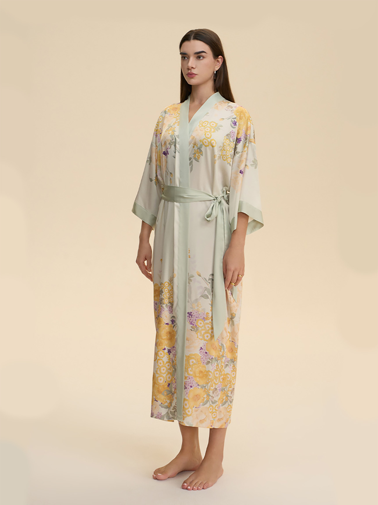 Athena Floral Print Robe In Green