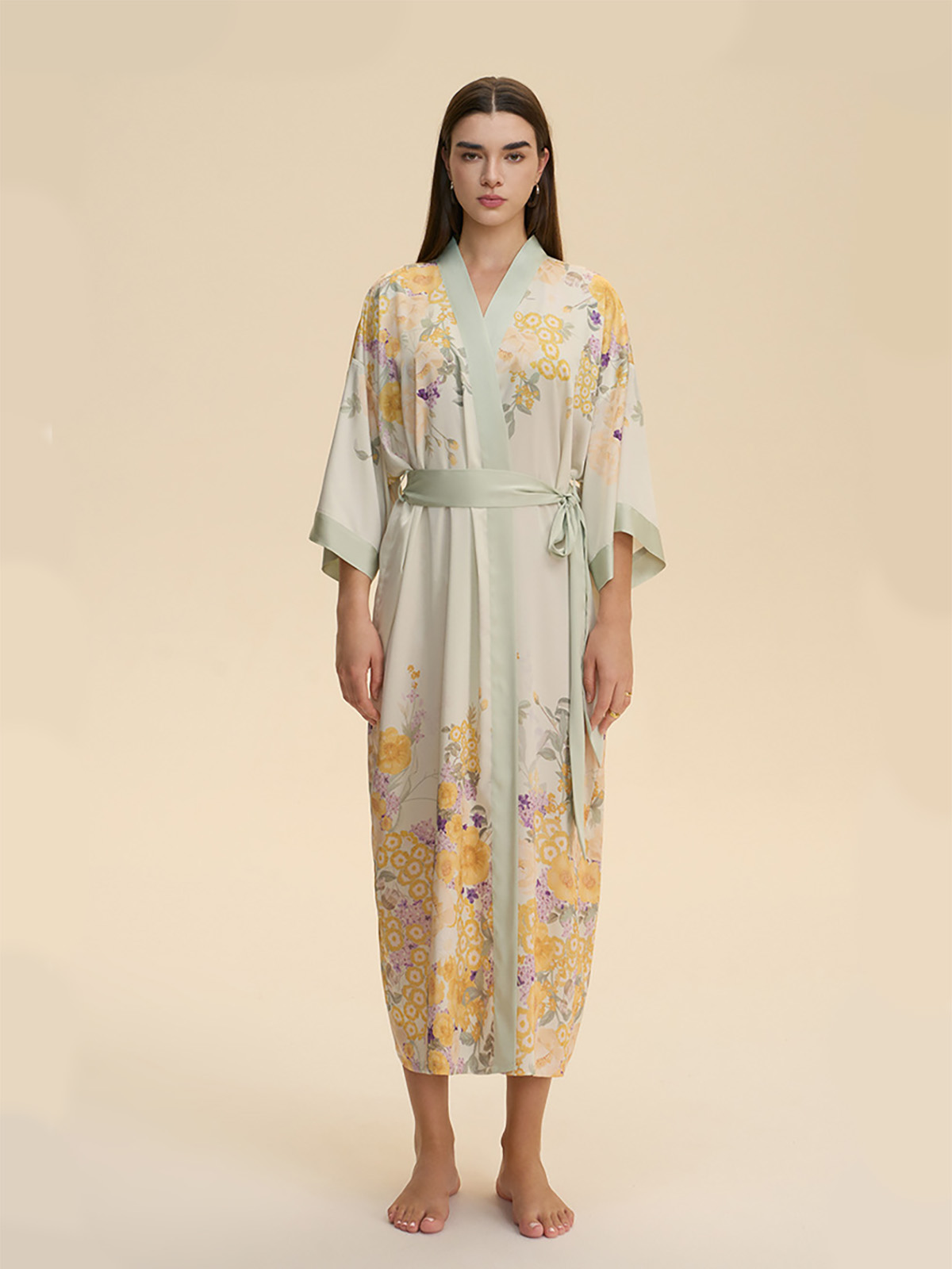 Athena Floral Print Robe In Green
