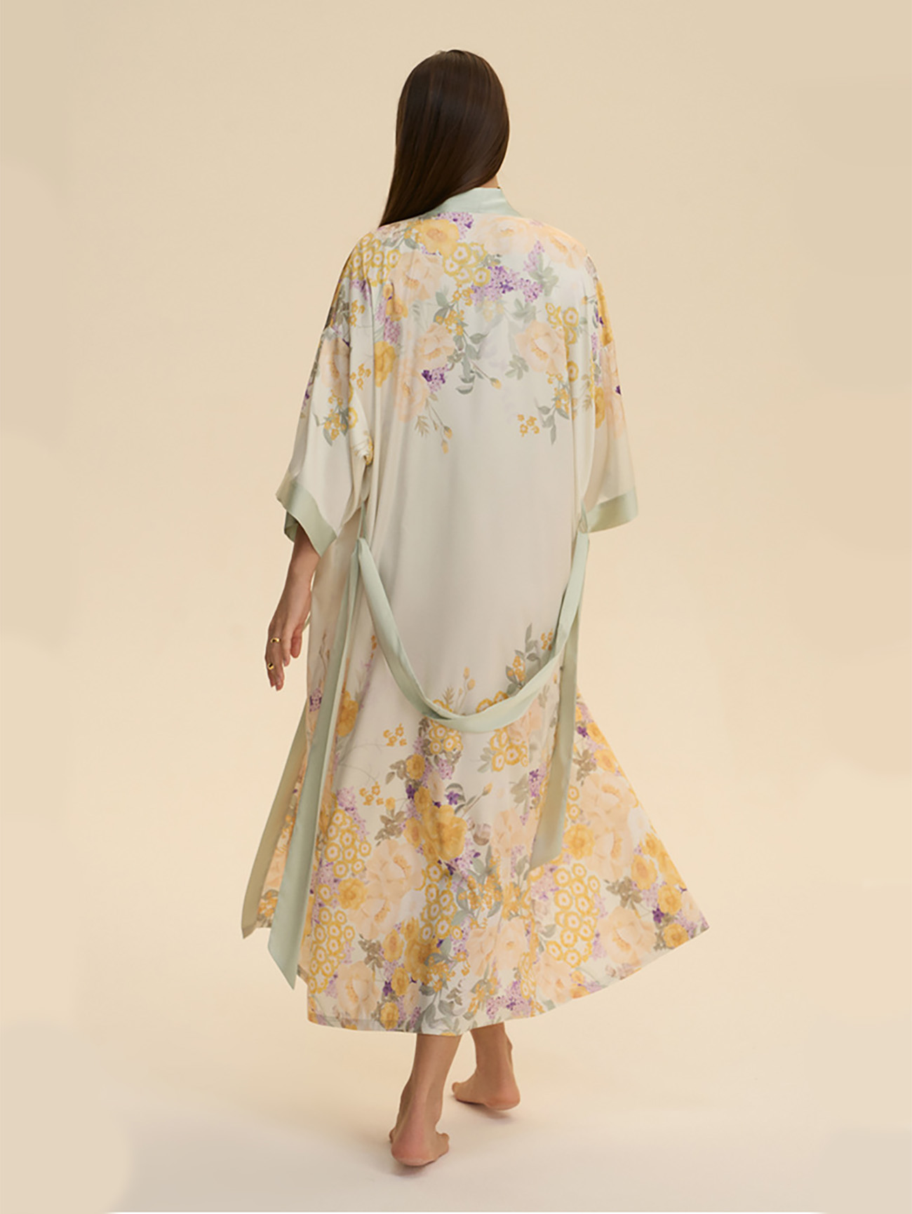 Athena Floral Print Robe In Green