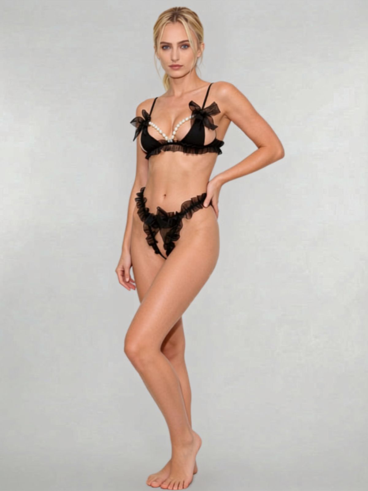 Dani Ruffle Lingerie Set - Black
