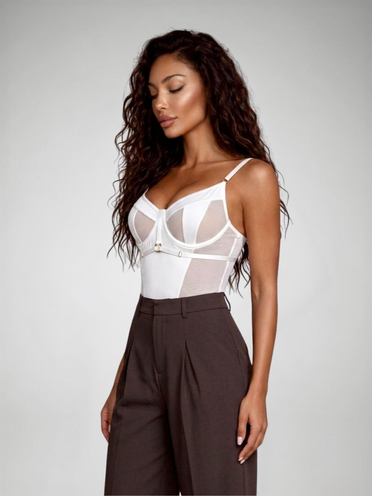 Eliana Garter Bodysuit - White 