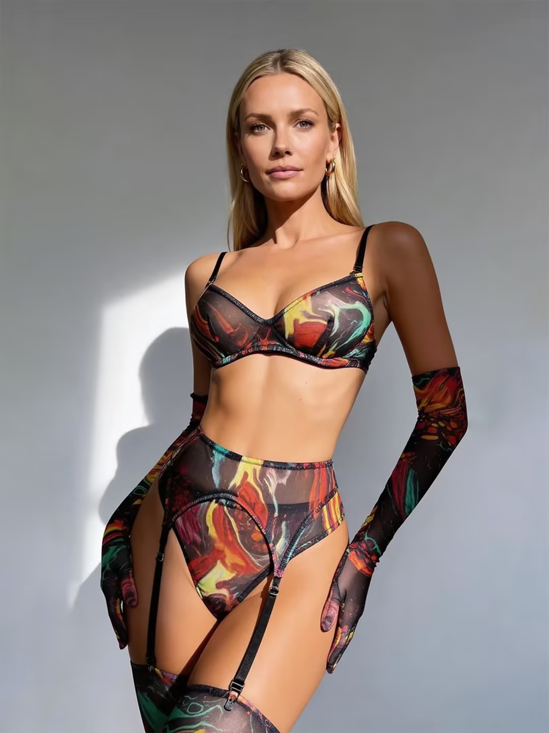 Lainey Printed Lingerie Set In Multi