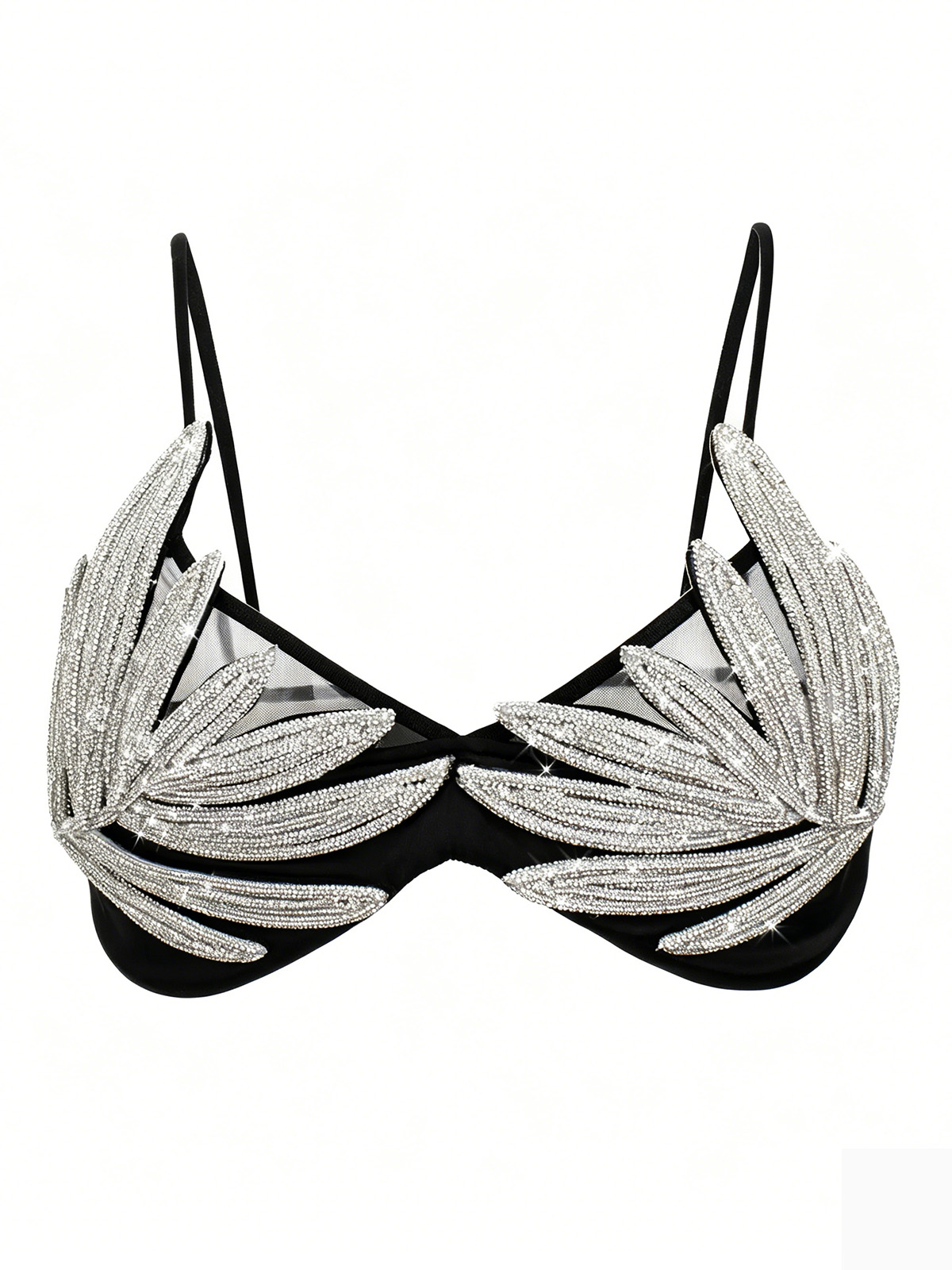 Leila Rhinestone Bra - Black
