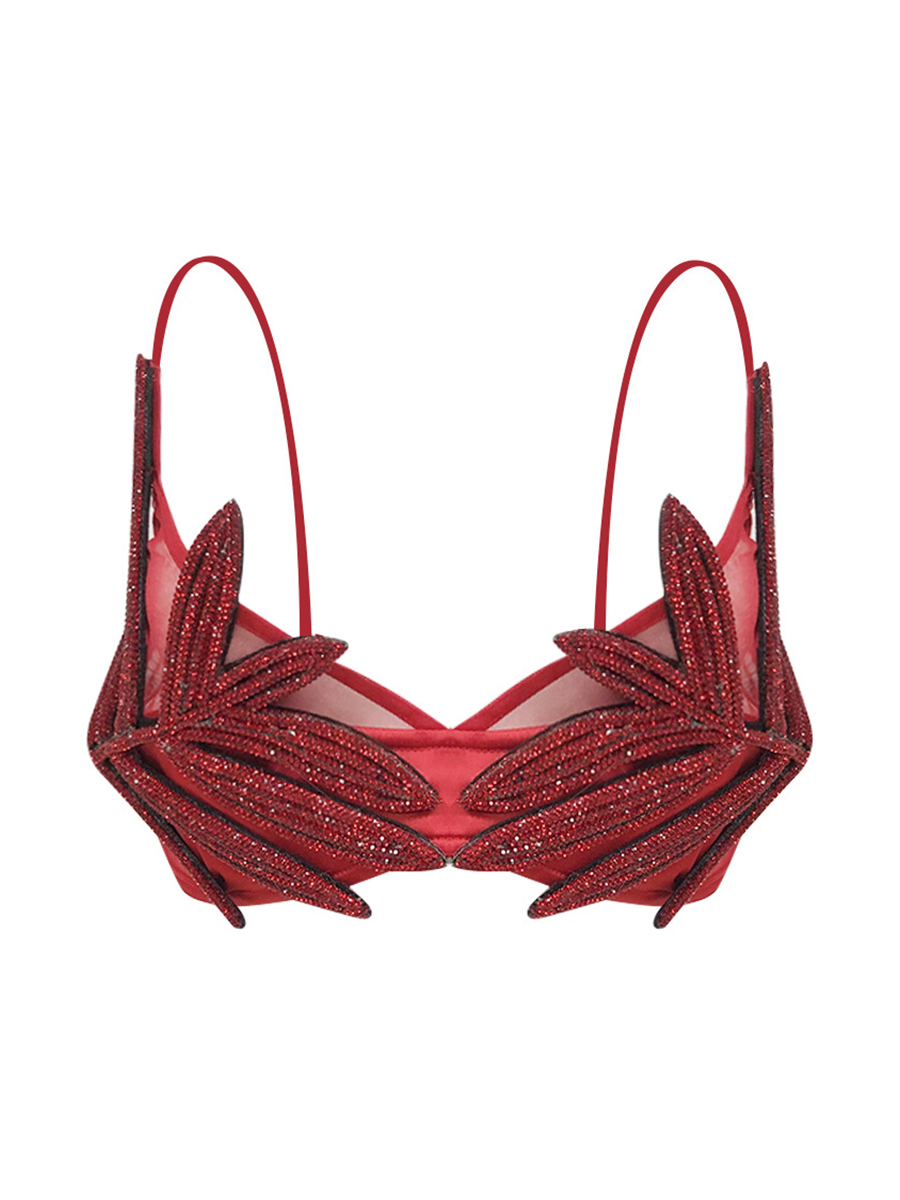 Leila Rhinestone Bra - Red
