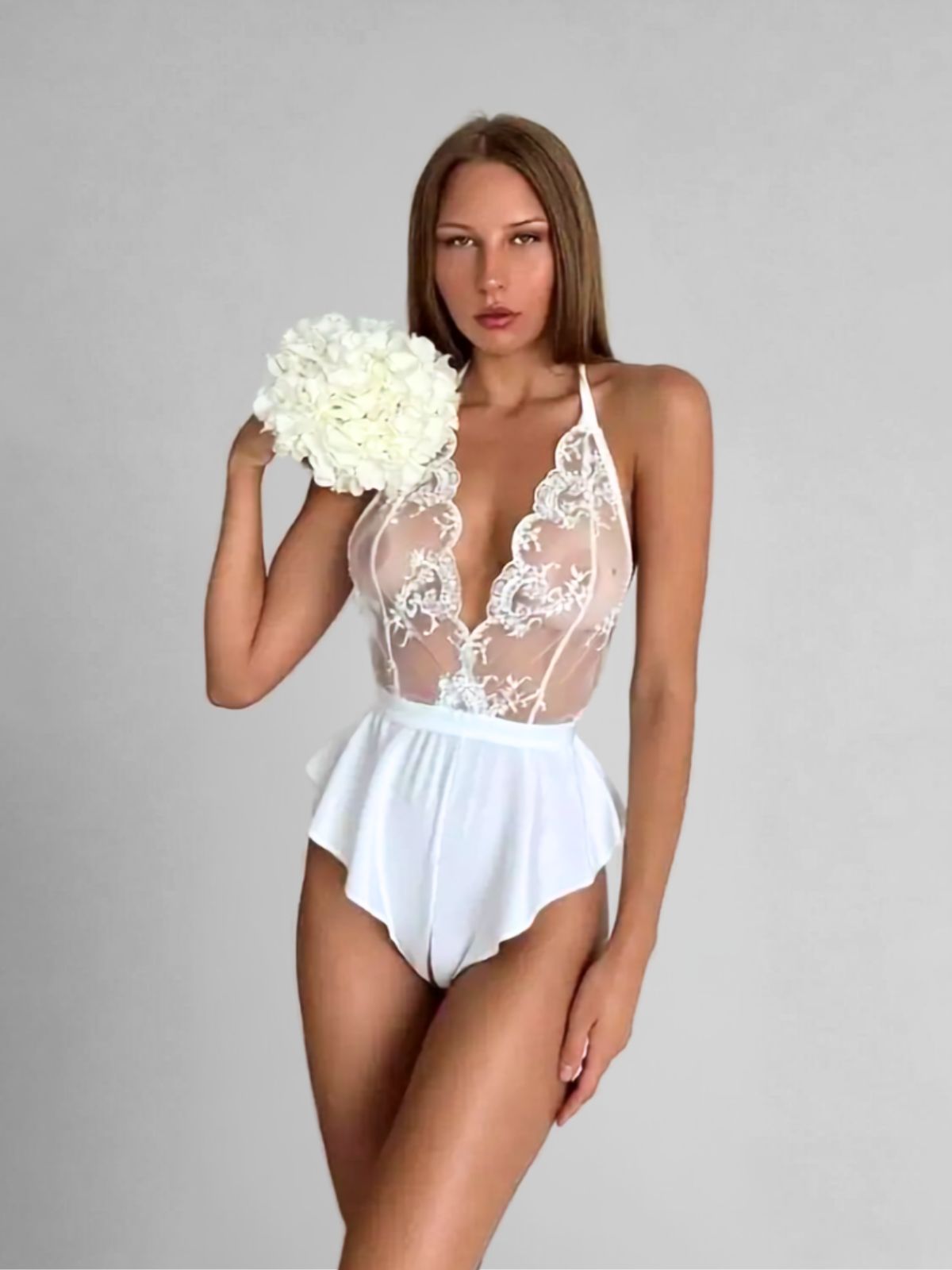 Lillian Crotchless Teddy - White