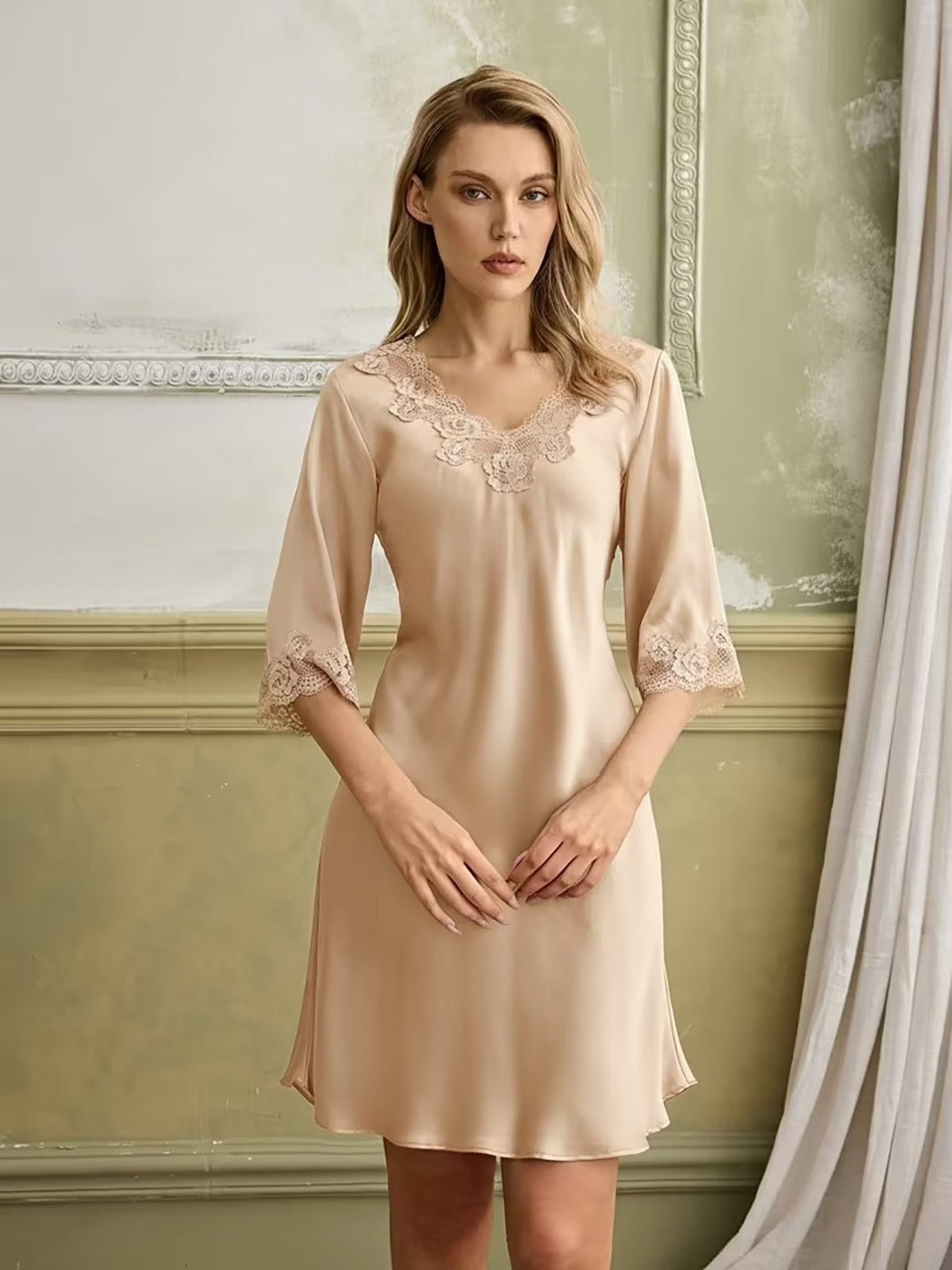 Mabel Silk Mini Dress In Champagne