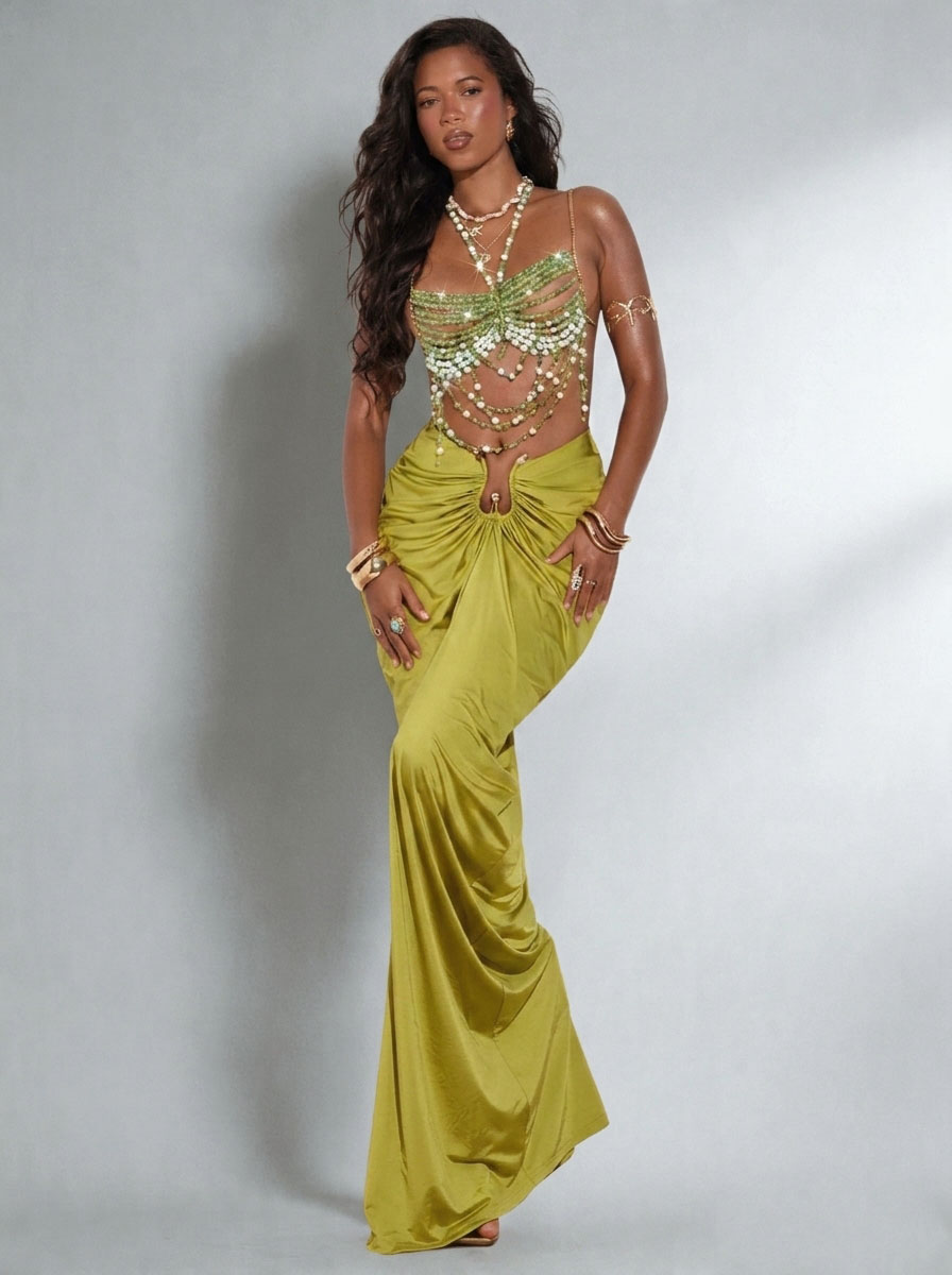 Maia Beaded Top - Lime