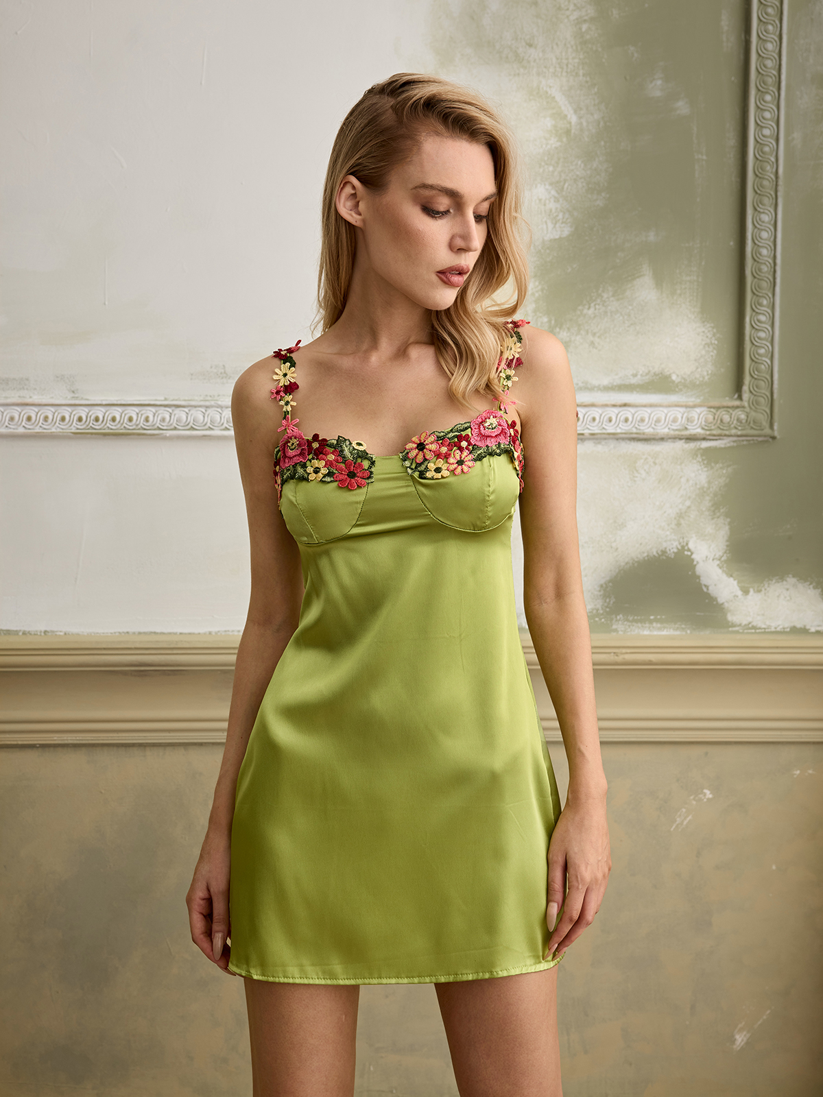 Maisie Embroidery Satin Mini Dress