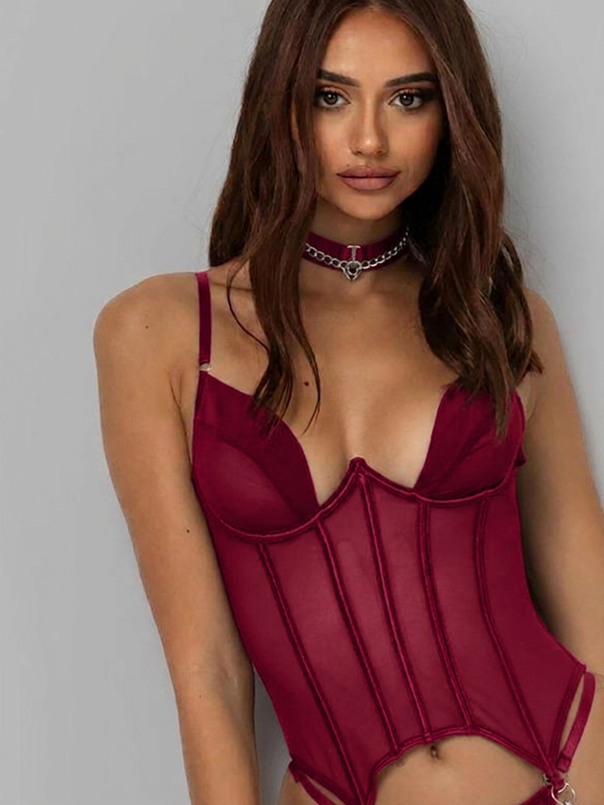 Maya Corset Lingerie Set - Wine
