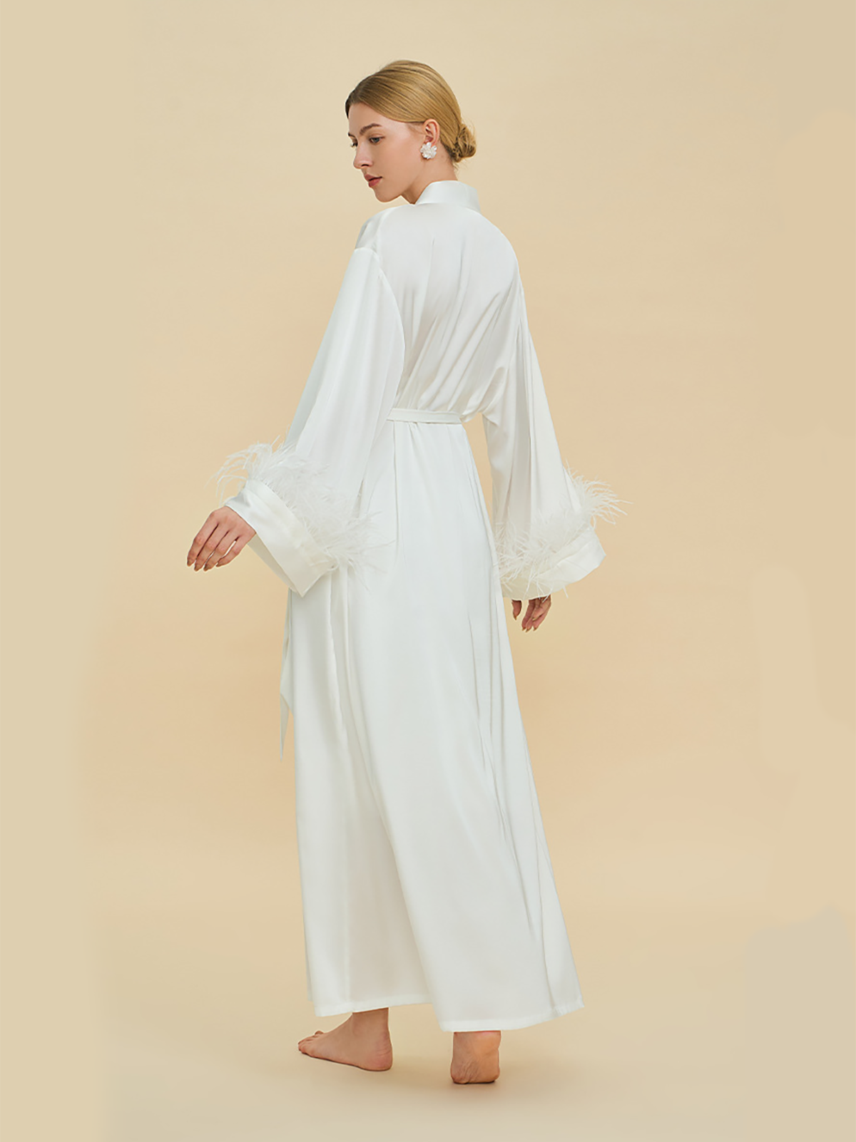 Millie Feather Satin Robe In White