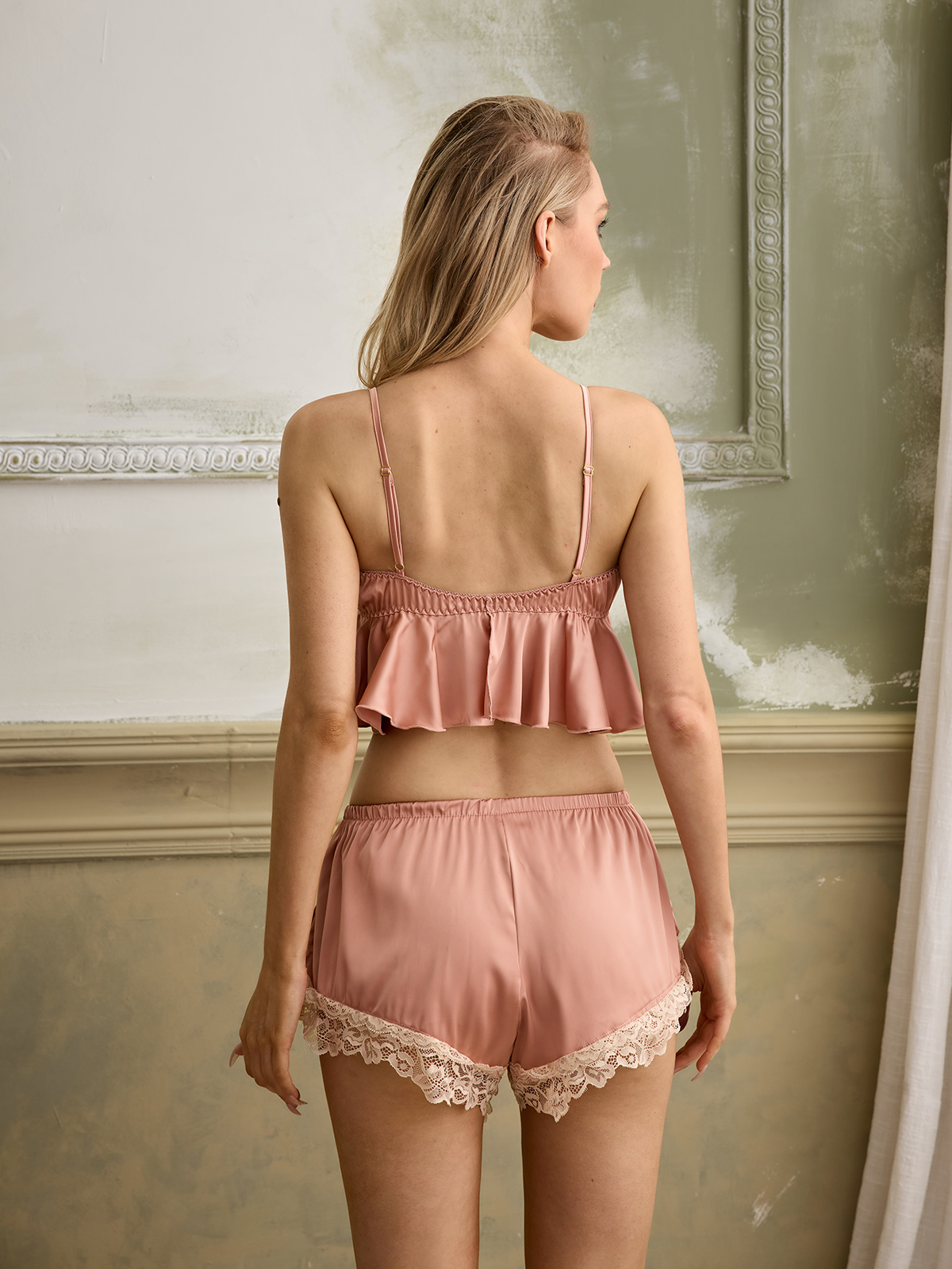 Noa Satin Cutout Shorts Set In Pink