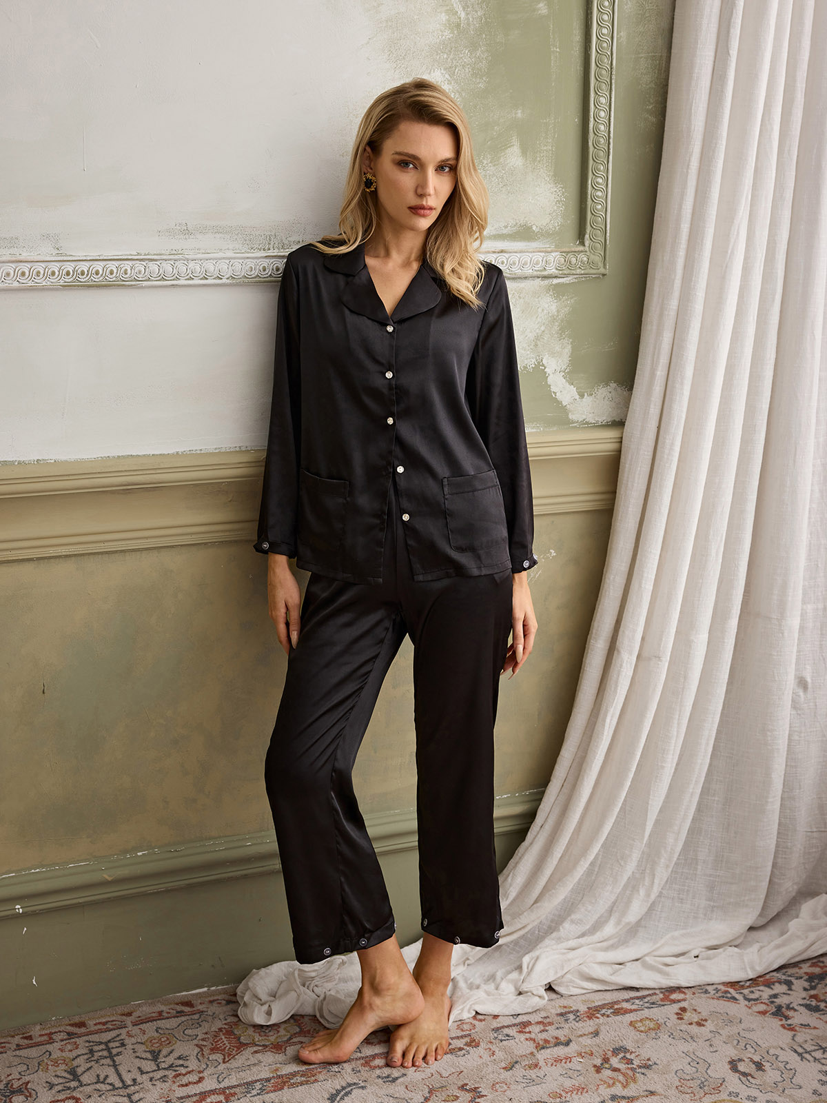 Noelle Feather Pants Set In Black