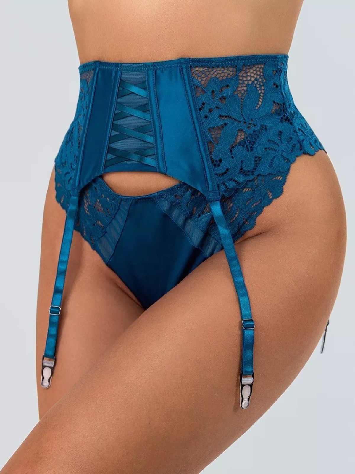 Nora Suspender Lingerie Set In Blue