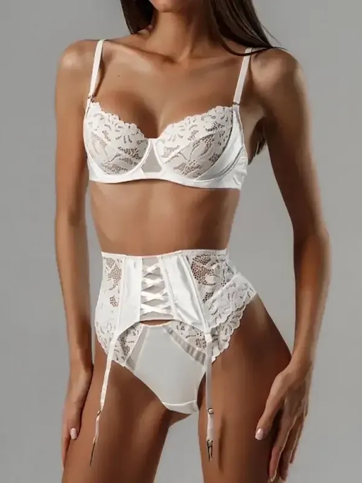 Nora Satin Lingerie Set In White