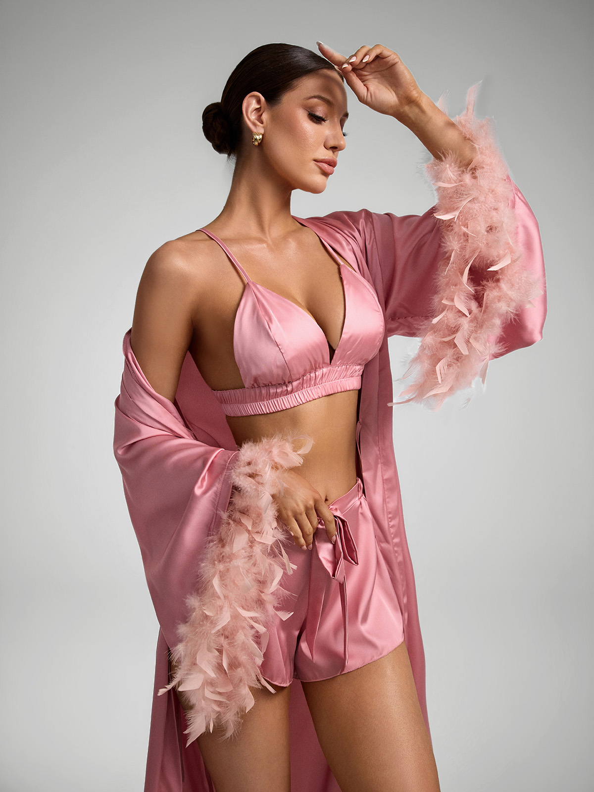 Olivia Feather Shorts Set - Pink