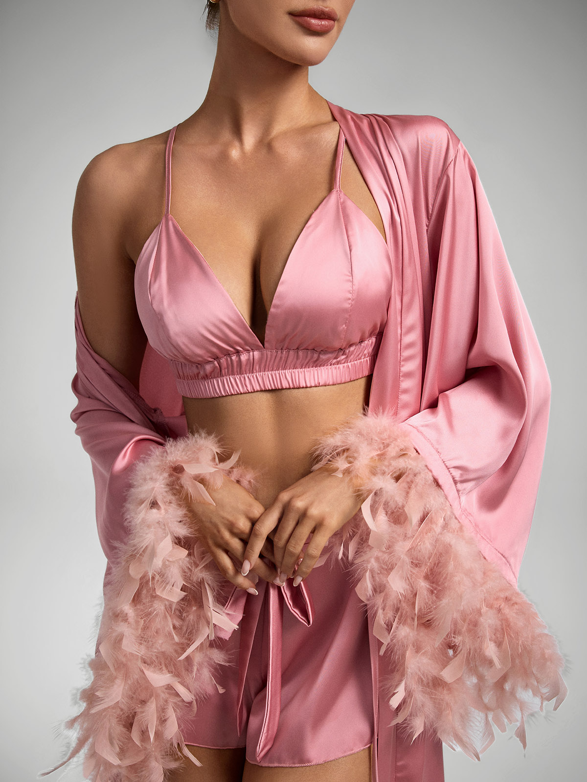 Olivia Feather Shorts Set - Pink