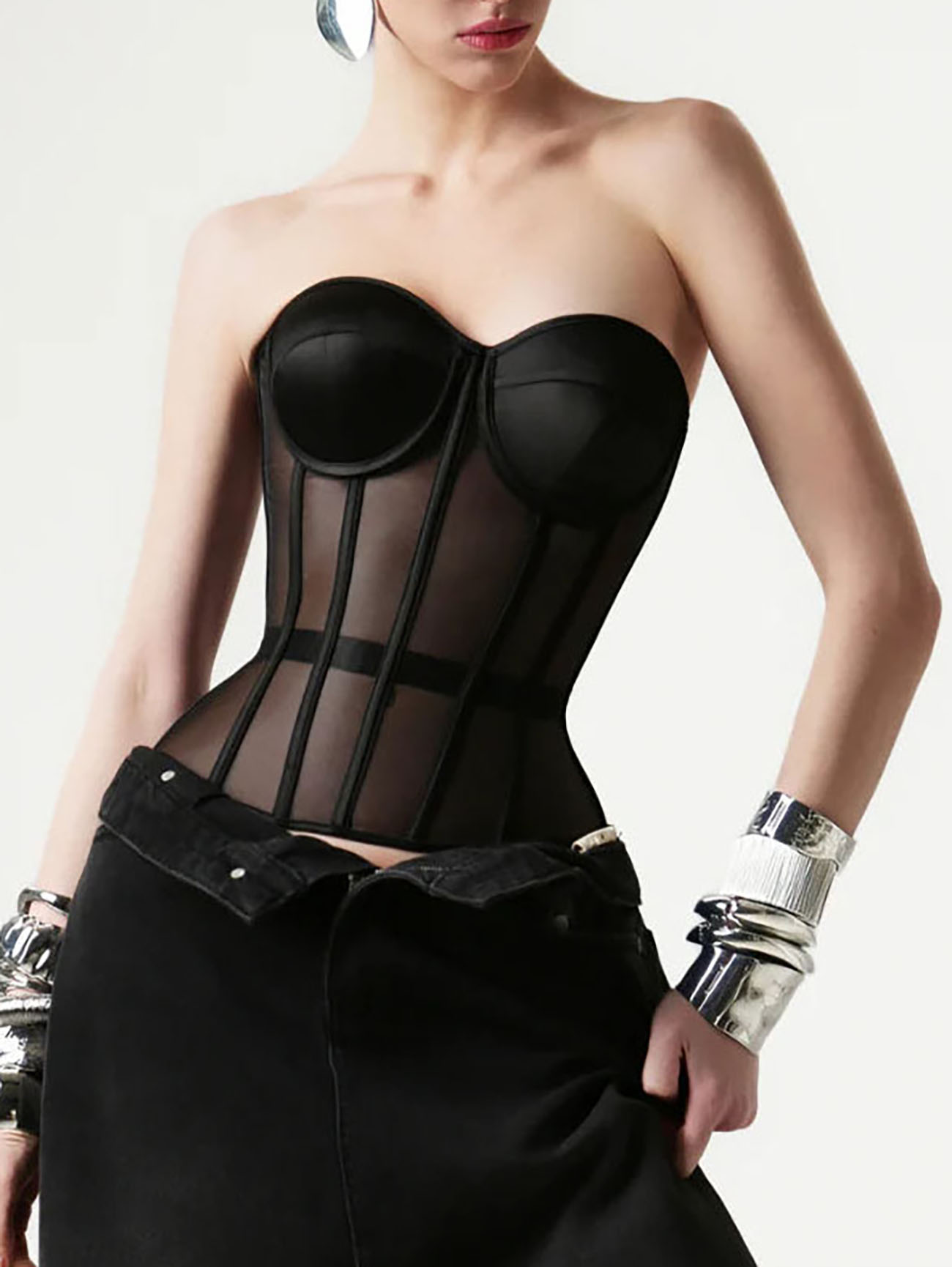 Paisley Satin Corset In Black