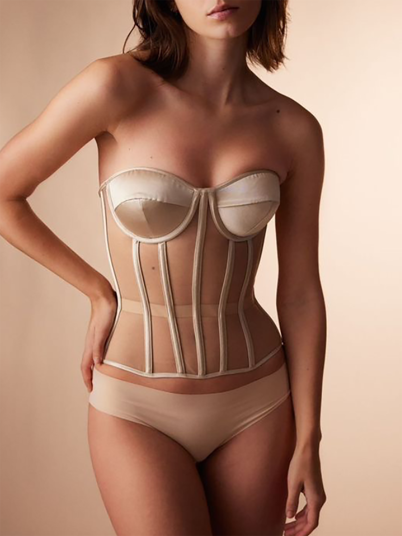 Paisley Satin Corset In Champagne