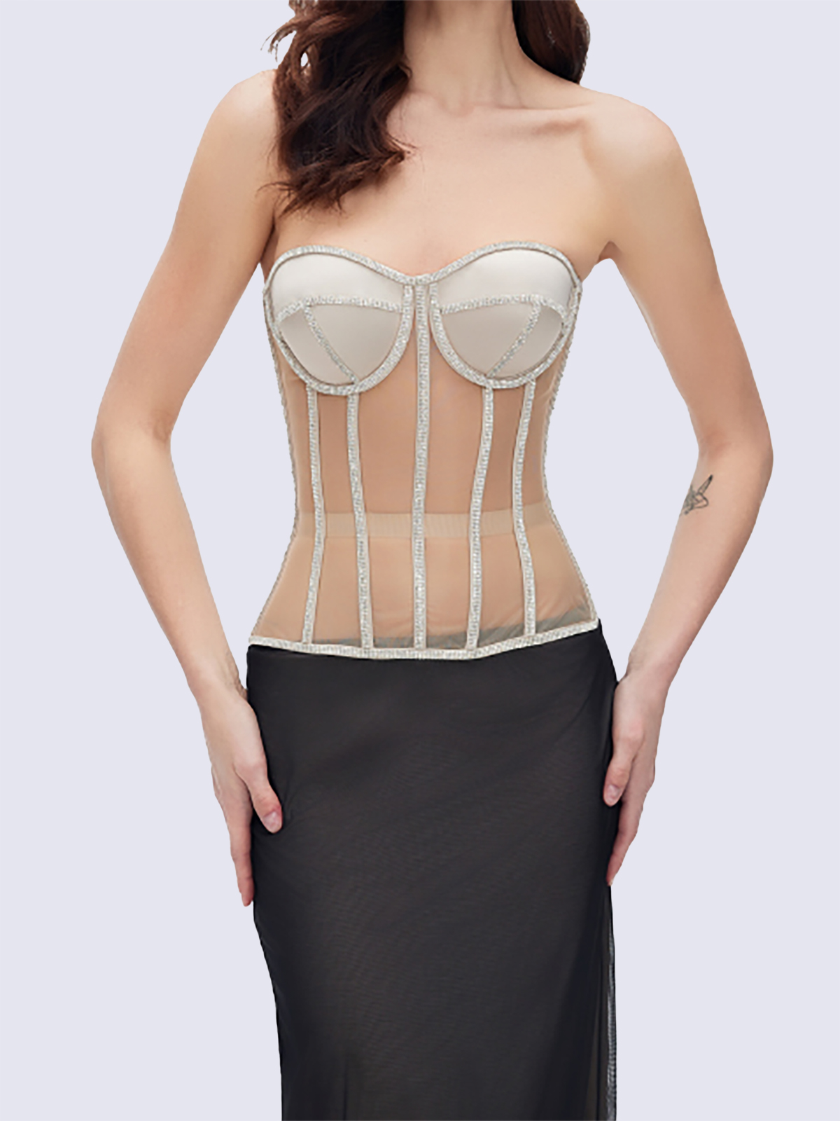 Paisley Rhinestone Corset - Beige