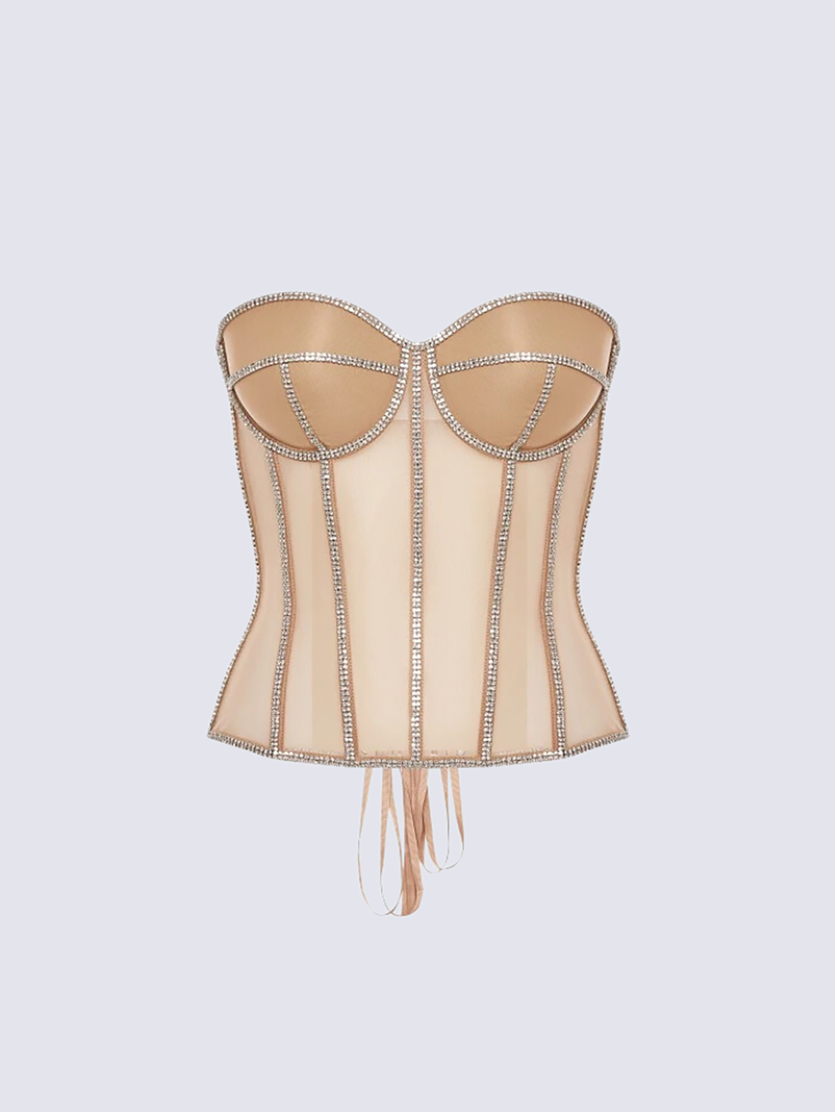 Paisley Rhinestone Satin Corset In Beige