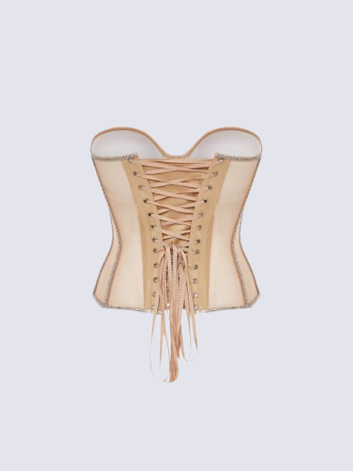 Paisley Rhinestone Satin Corset In Beige