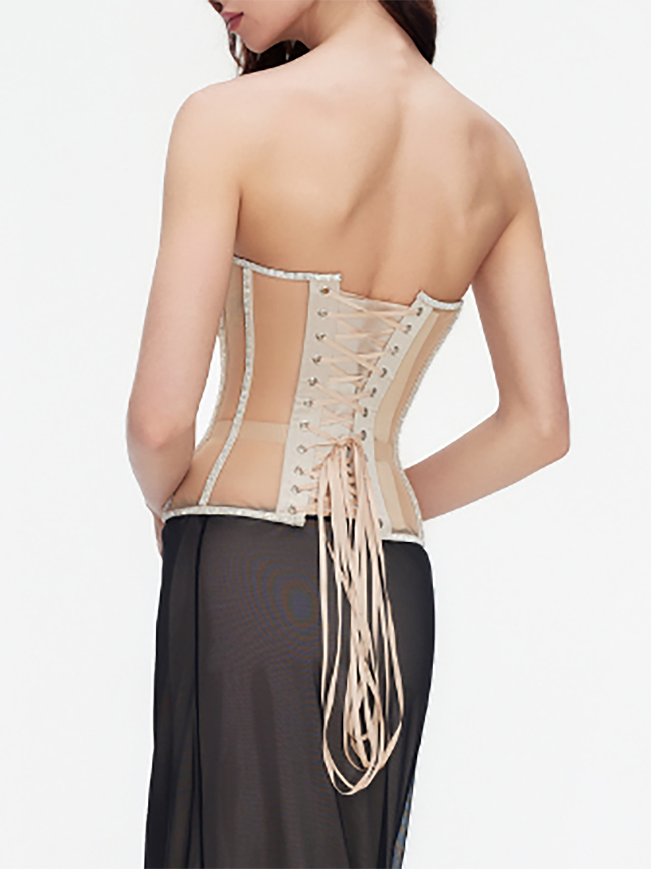 Paisley Rhinestone Satin Corset In Beige