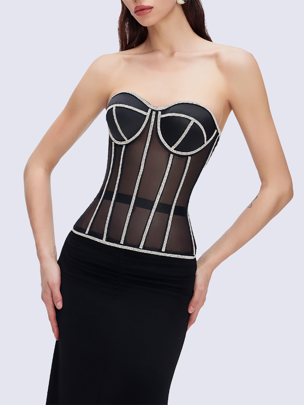 Paisley Rhinestone Corset - Black