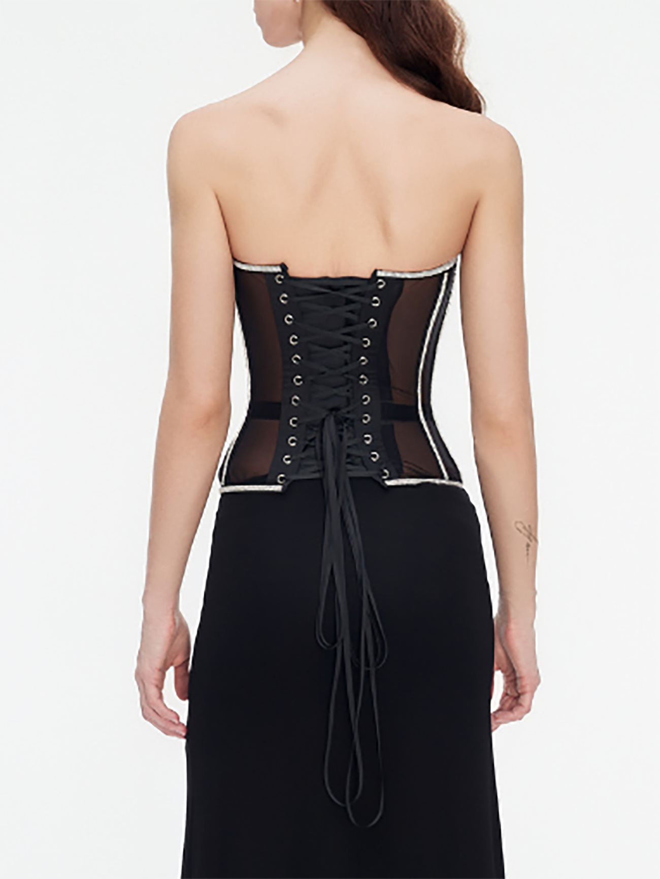 Paisley Rhinestone Satin Corset In Black