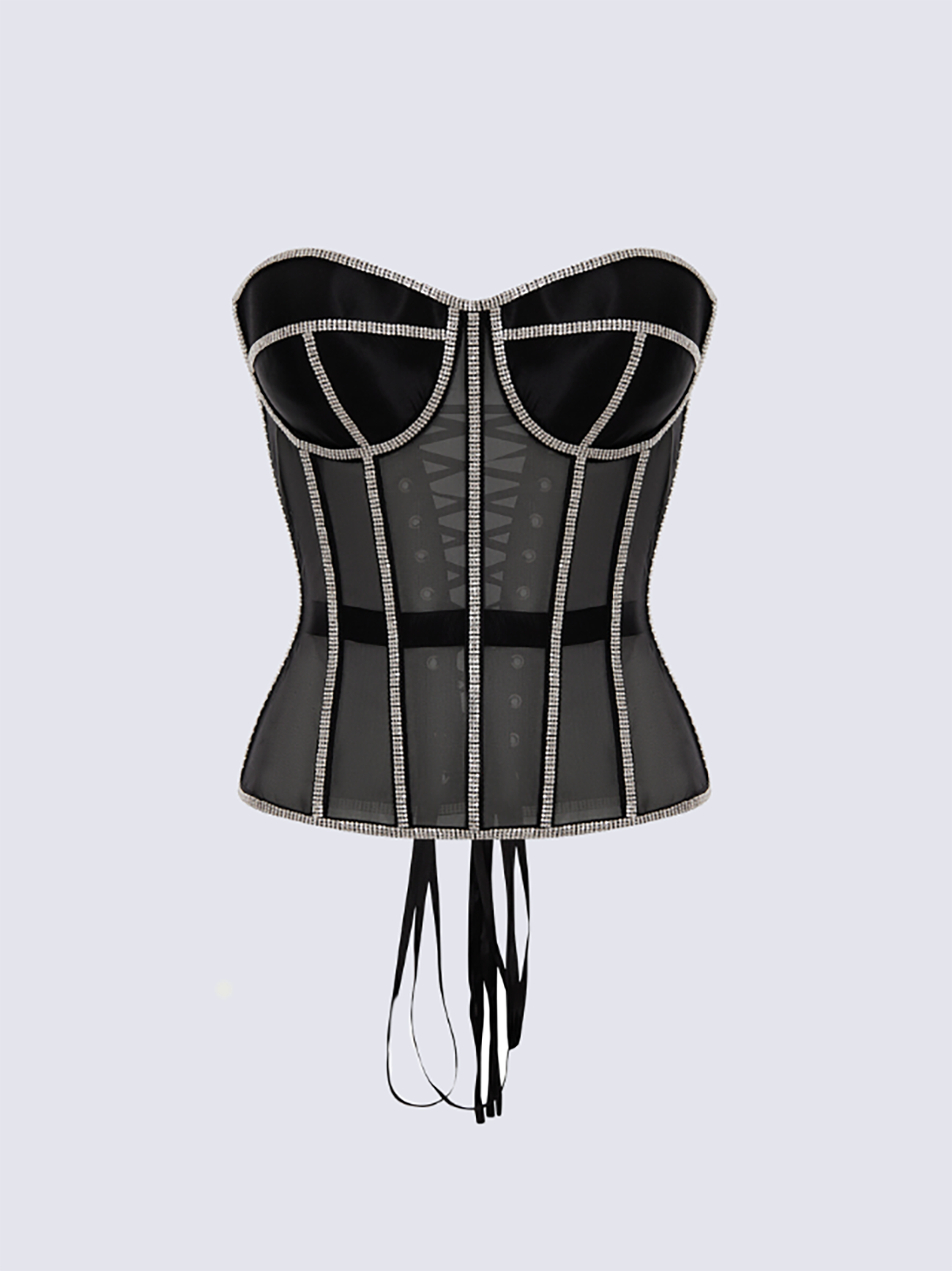 Paisley Rhinestone Satin Corset In Black
