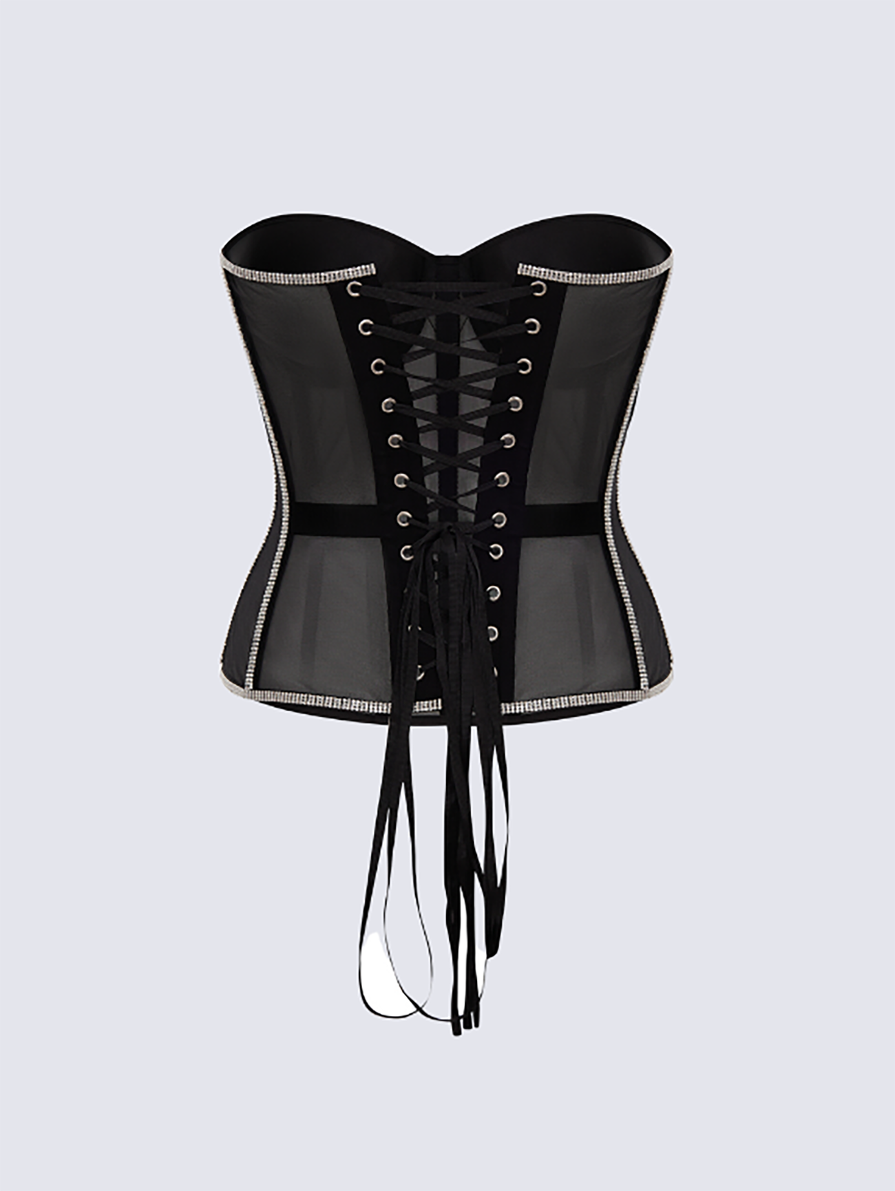 Paisley Rhinestone Satin Corset In Black